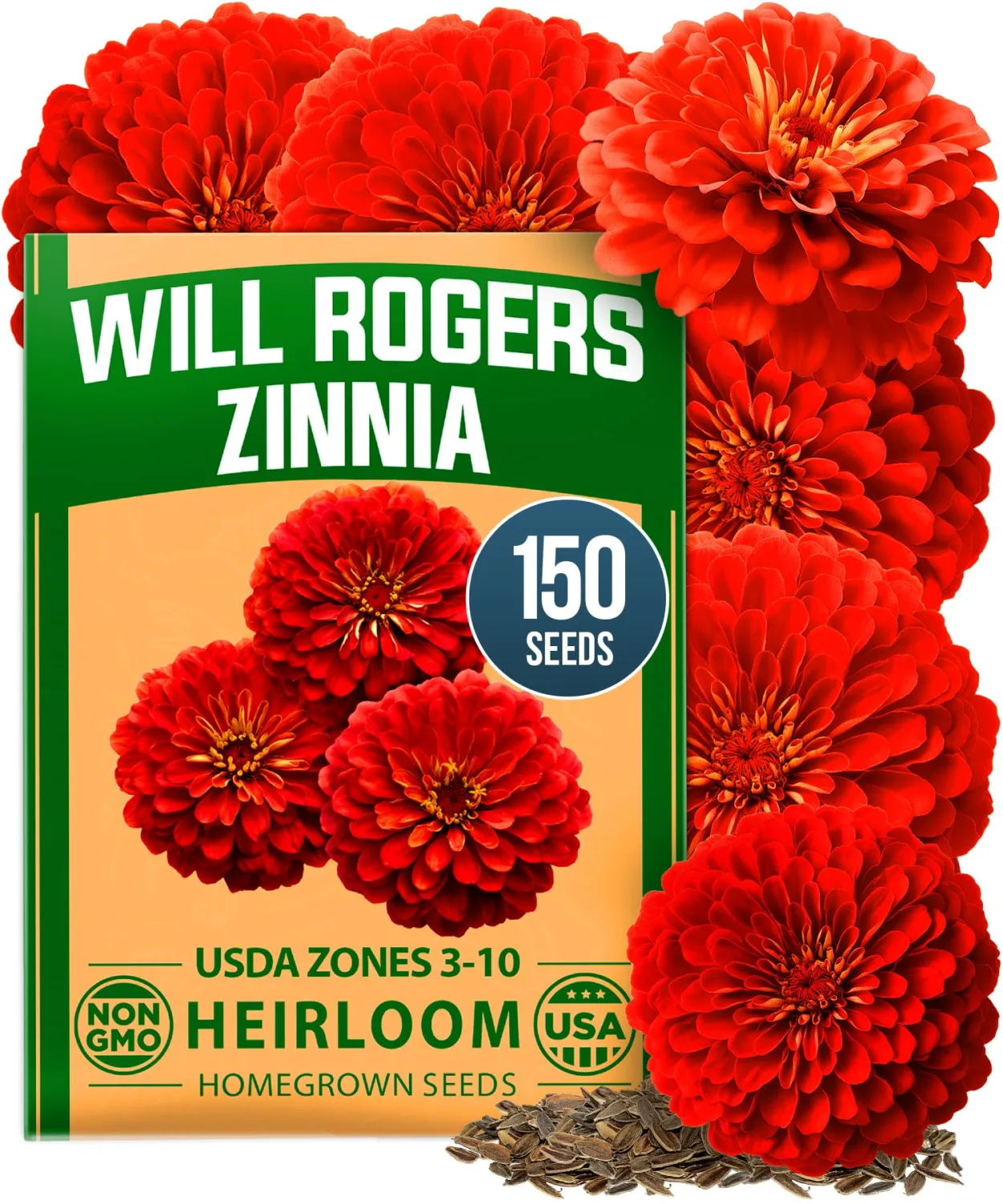 HOME GROWN Will Rogers Zinnia Seeds - 150 Zinnia Flower Seeds for Planting Outdoors - Tall Zinnia Elegans Cut Flowers - Heirloom Non-GMO 2026