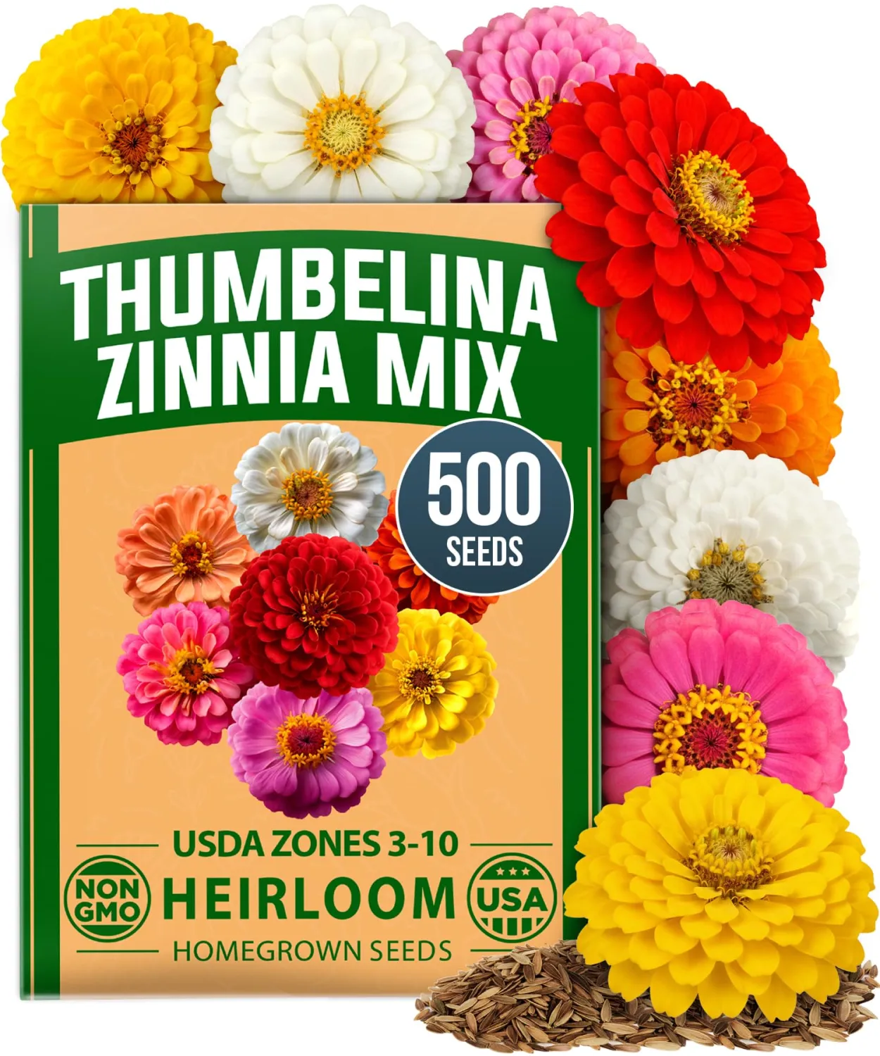 HOME GROWN Thumbelina Zinnia Seeds (1g) – 500 Dwarf Zinnia for Planting 2026, Spring Flower Seeds to Plant Outside, Easy Summer Garden Bloom for Containers & Borders (Zinnia elegans)