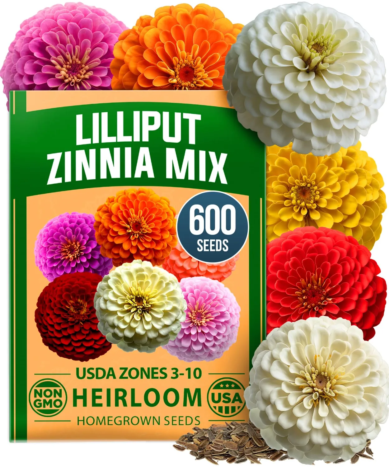 HOME GROWN Zinnia Lilliput Mix Flower Seeds – 600 Seeds (4g) Zinnia elegans – Colorful Zinnia Seed Mix for Planting Spring 2026 for Garden Beds, Containers & Cut Flowers, Easy Grow Zinnia Seeds