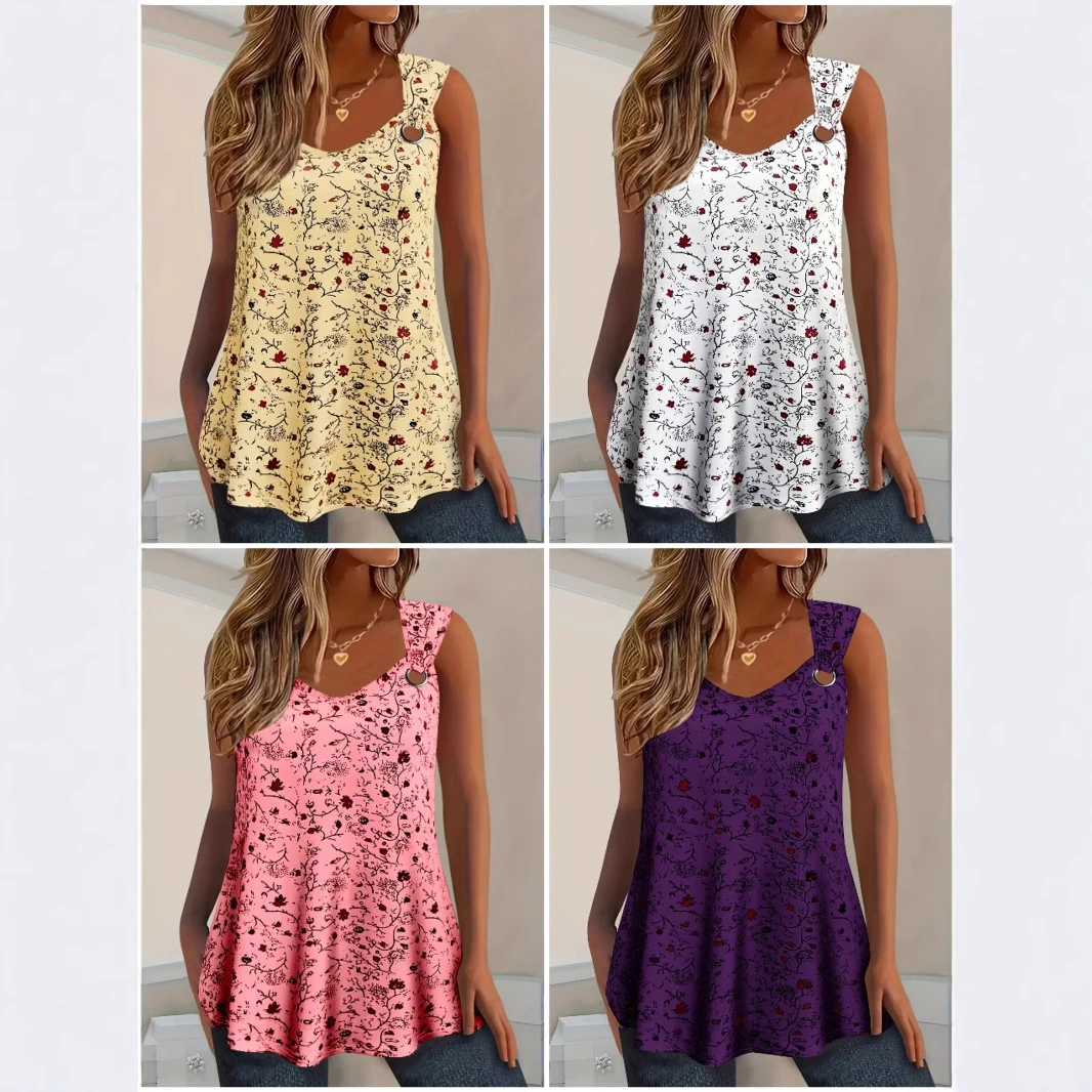 New Summer Plus-Size Fashionable Womens Tank Top With Floral Print