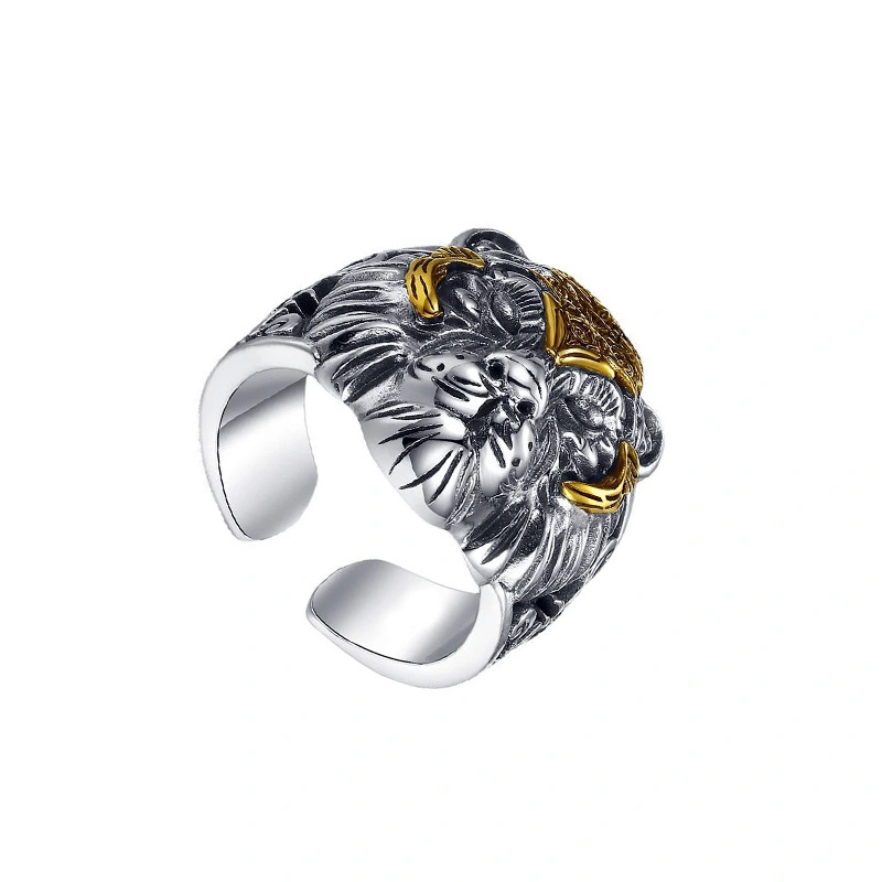 Retro Tiger Head Ring Mens Trendy Adjustable-Size