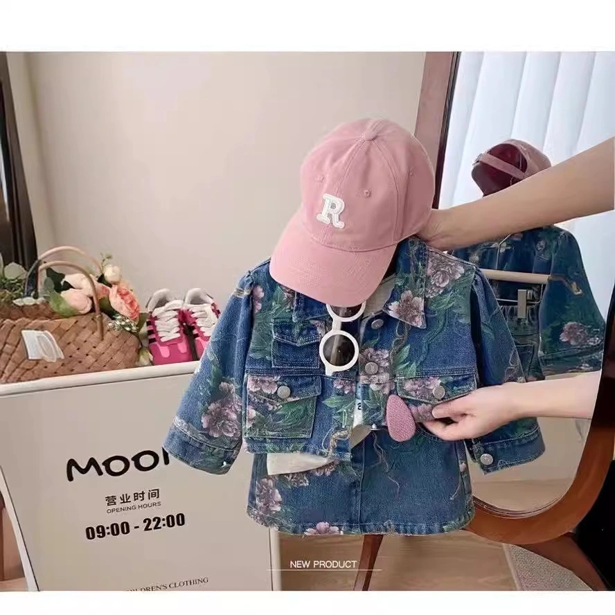 Cute Floral Denim Jacket And Skirt Two-Piece Set