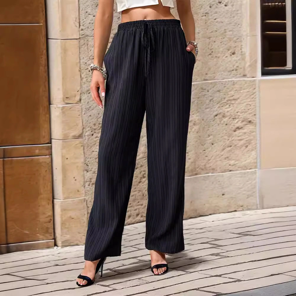 High-waisted Casual Pants With A Textured Finish Long-length Trousers