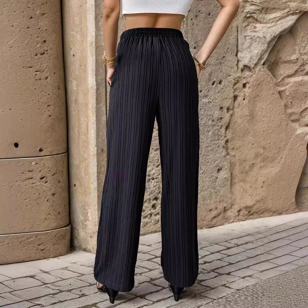 High-waisted Casual Pants With A Textured Finish Long-length Trousers