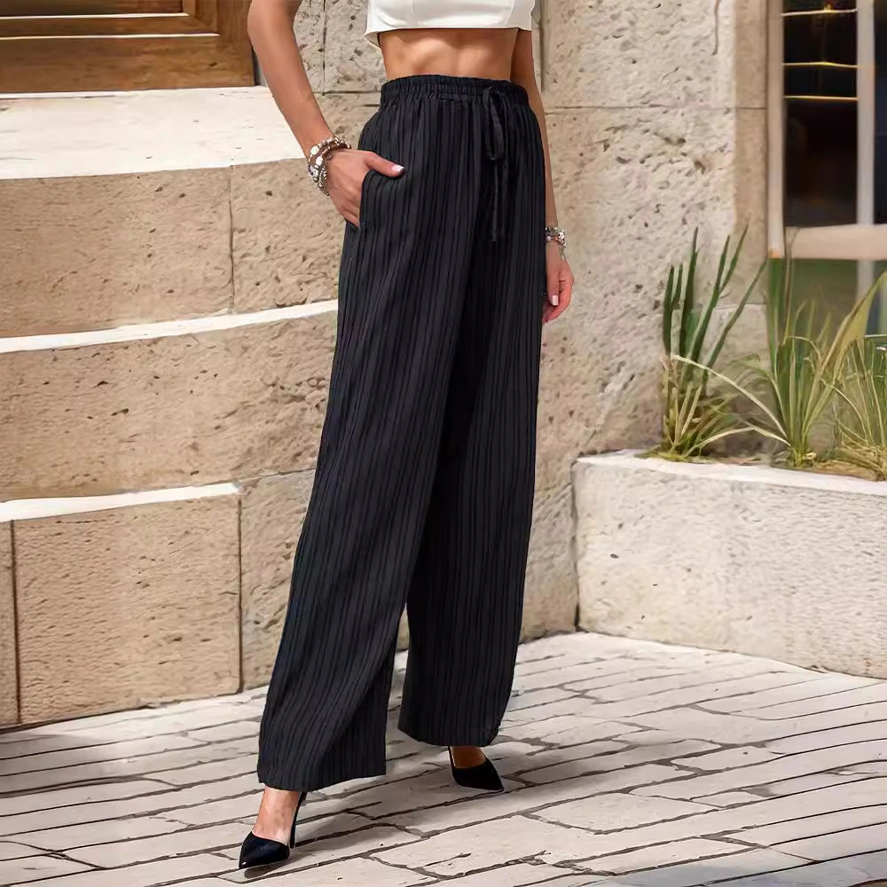 High-waisted Casual Pants With A Textured Finish Long-length Trousers