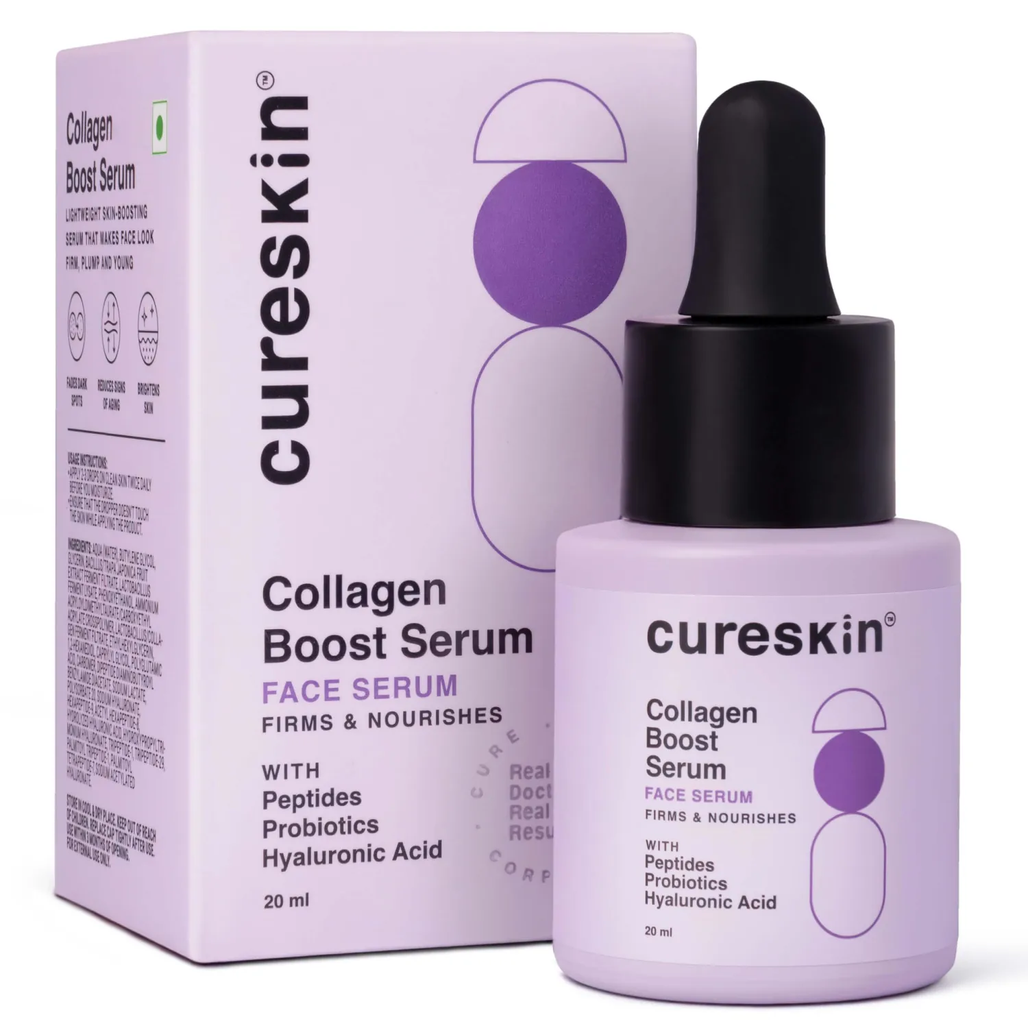 Cureskin Anti-Wrinkle & Anti-Aging Face Serum with Peptides & Hyaluronic Acid | Reduces Fine Lines & Expression Lines | Improves Skin Firmness & Smoothness | 20ml