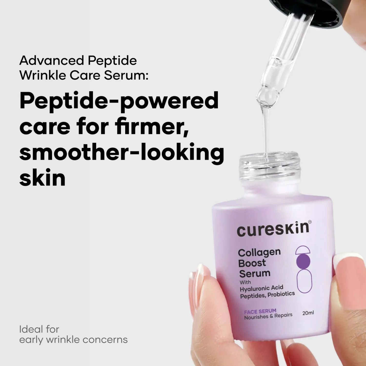 Cureskin Anti-Wrinkle & Anti-Aging Face Serum with Peptides & Hyaluronic Acid | Reduces Fine Lines & Expression Lines | Improves Skin Firmness & Smoothness | 20ml