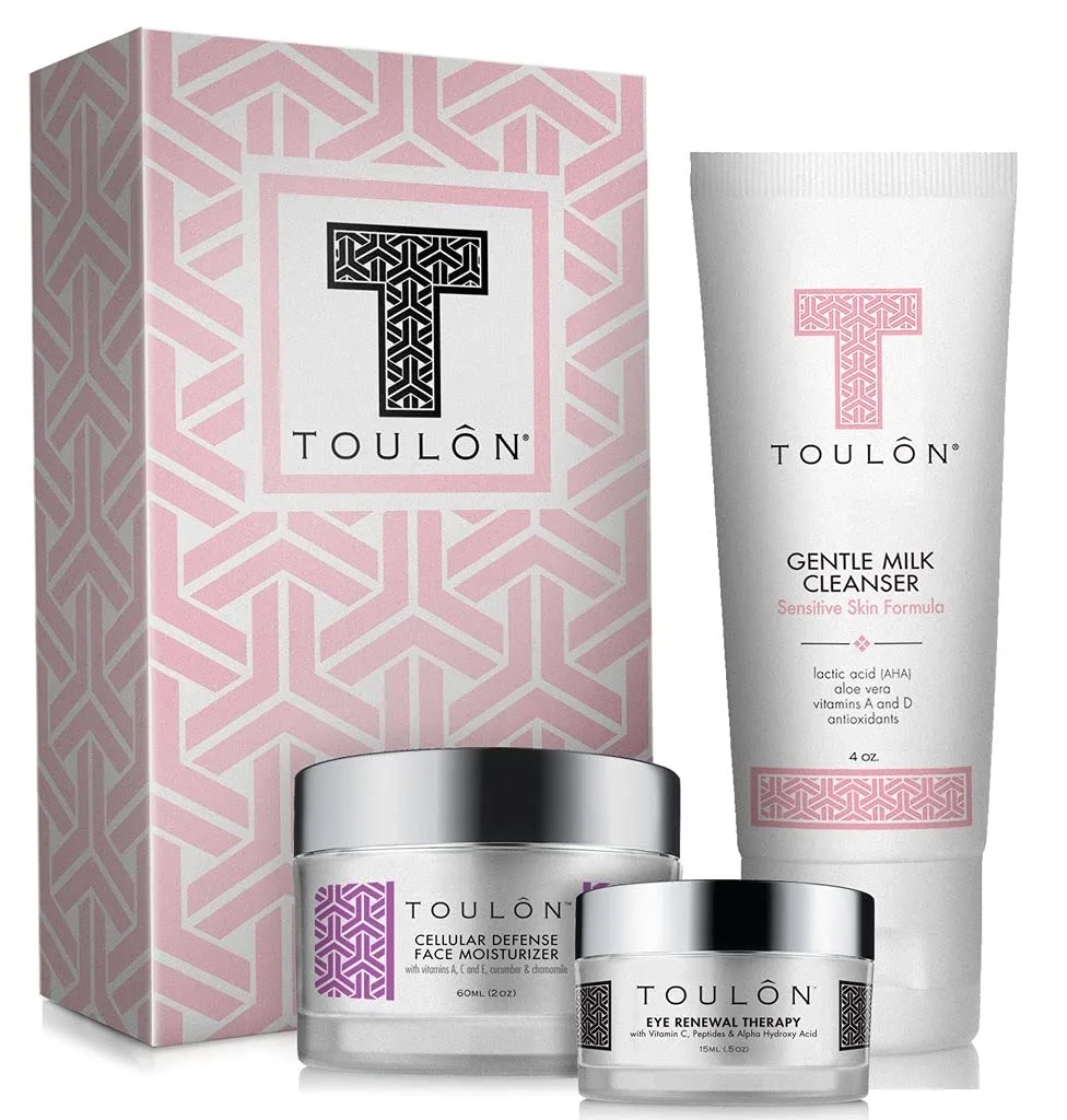 TOULON Skin Care Gift Set for Women: Anti Aging Beauty Sets for Woman Gifts Mother's Day Kit Present; Gentle Milk Face Cleanser, Antioxidant Day Cream for Face & Eye Cream