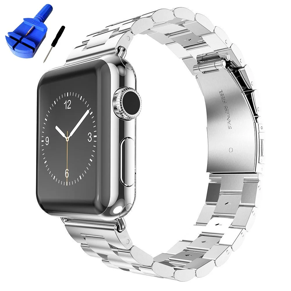 Solid Stainless Steel Band Compatible with Apple Watch 41mm/40mm/38mm, Metal Strap for iWatch Series Ultra/Ultra2/10/9/8/7/6/5/4/3/2/1 SE Women and Men (Silver 38mm/40mm/41mm)