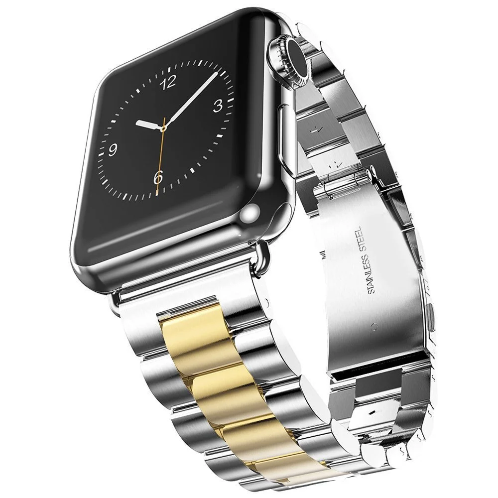 Solid Stainless Steel Band Compatible with Apple Watch 49mm 46mm 45mm 44mm 42mm 41mm 40mm 38mm, Metal Strap for iWatch Series Ultra/Ultra2/10/9/8/7/6/5/4/3/2/1 SE Women and Men(Silver/Gold 38mm/40mm/41mm)