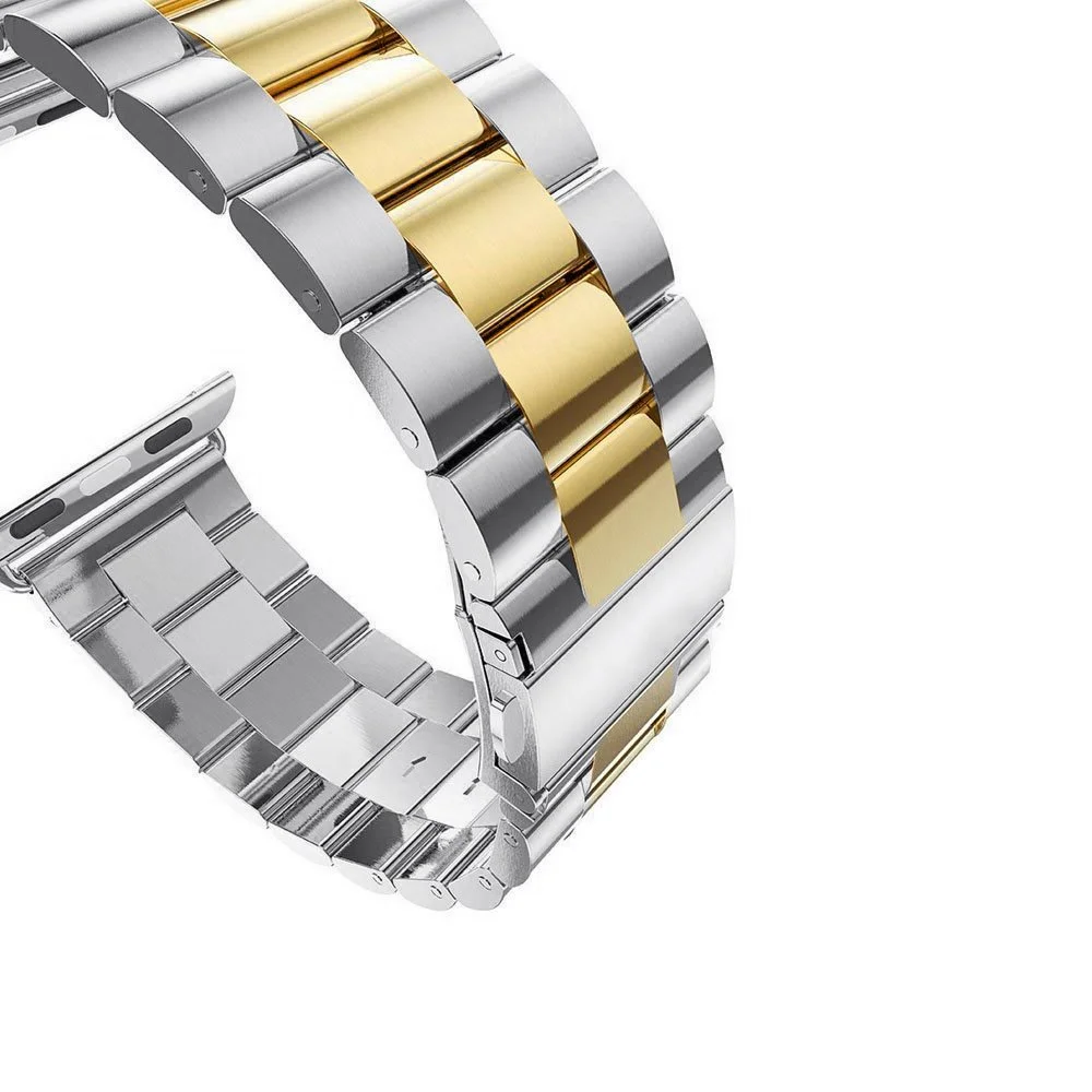 Solid Stainless Steel Band Compatible with Apple Watch 49mm 46mm 45mm 44mm 42mm 41mm 40mm 38mm, Metal Strap for iWatch Series Ultra/Ultra2/10/9/8/7/6/5/4/3/2/1 SE Women and Men(Silver/Gold 38mm/40mm/41mm)