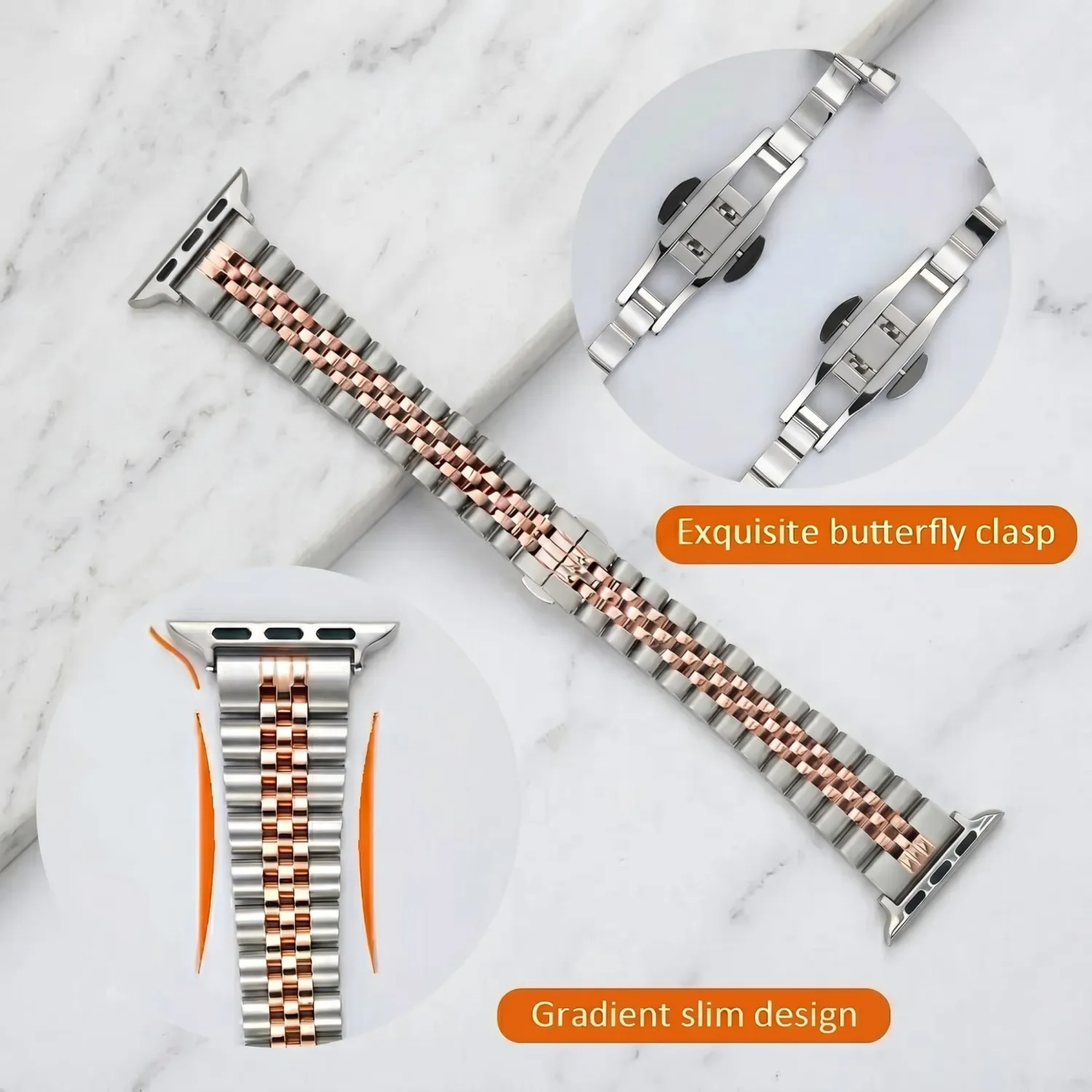 for Apple Watch Bands for Women,Silver Rose Gold for Apple Watch Band,Stainless Steel Strap for Apple Watch Bands 42mm/41mm/40mm/38mm(Series 11-1/SE)