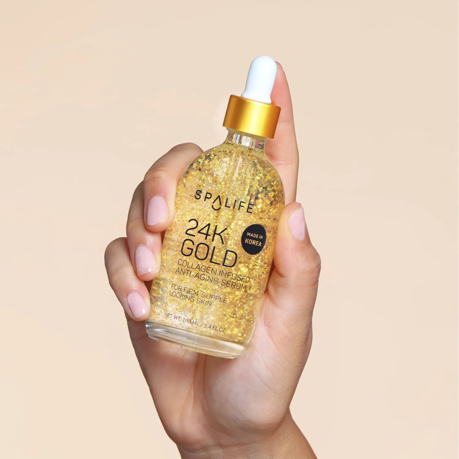 SpaLife Beauty 24k Gold Anti Aging Serum | Korean Deep Collagen Serum for Face with Real Gold Flakes | Hydrating & Firming Treatment for a Youthful Look | 3.7 Fl. Oz.