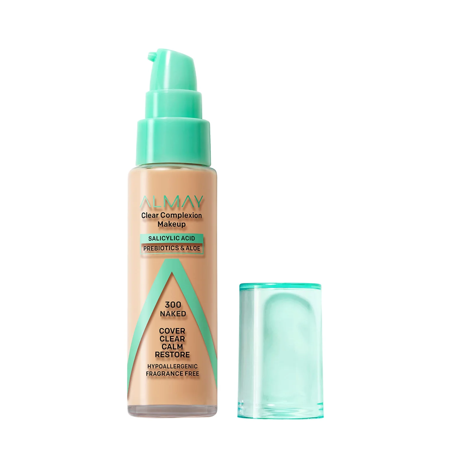 Almay Clear Complexion Acne Foundation Makeup with Salicylic Acid, Medium Coverage, Soft Matte Finish, Hypoallergenic, Cruelty- & Fragrance-Free, Dermatologist Tested, 300 Naked, 1 fl oz