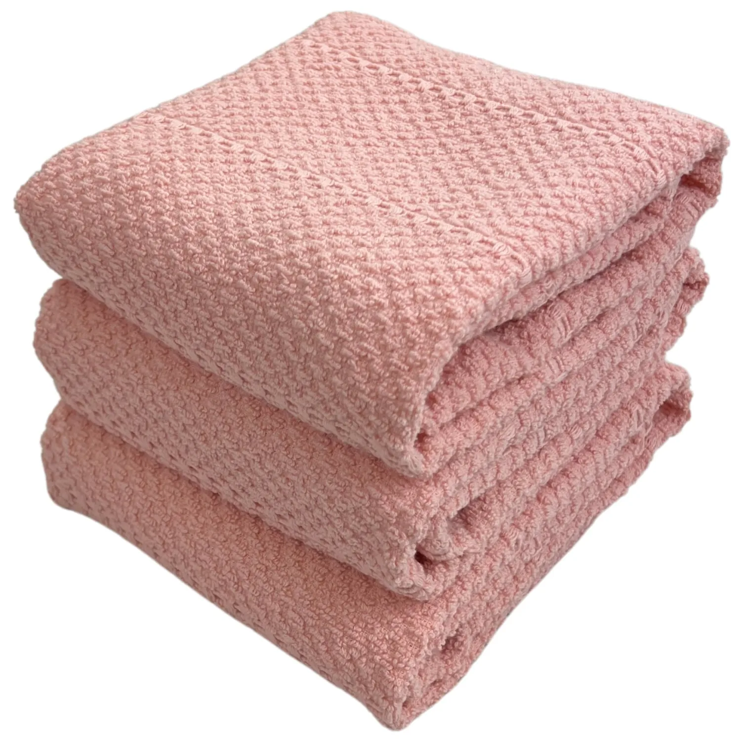Serafina Home Light Pink Kitchen Hand Dish Towels: Oversized 28" x 18",100% Cotton Cloth Soft Cleaning Drying Absorbent Textured Design, Set of 3 Multipurpose for Everyday Use (Pink)