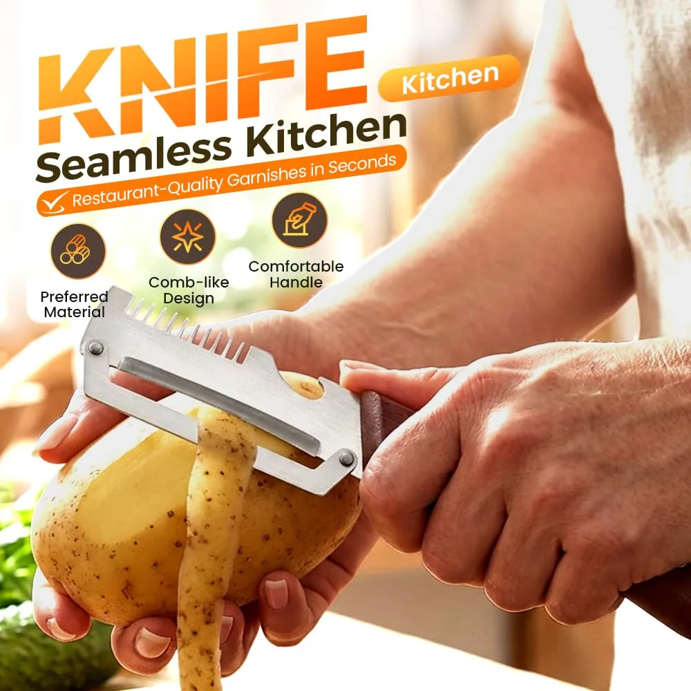 Multifunctional Vegetable Peeler for Kitchen, 2026 New 2 in 1 Stainless Steel Blade with Wooden Handle and Bottle Opener, Ultra-Sharp Kitchen Tool for Fruits and Vegetables (3)