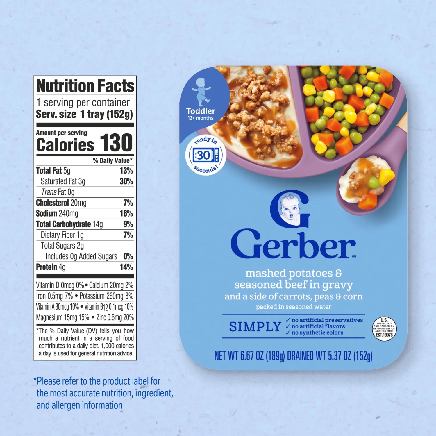Gerber Toddler Food, Mashed Potatoes & Beef in Gravy, Mealtime for Toddler