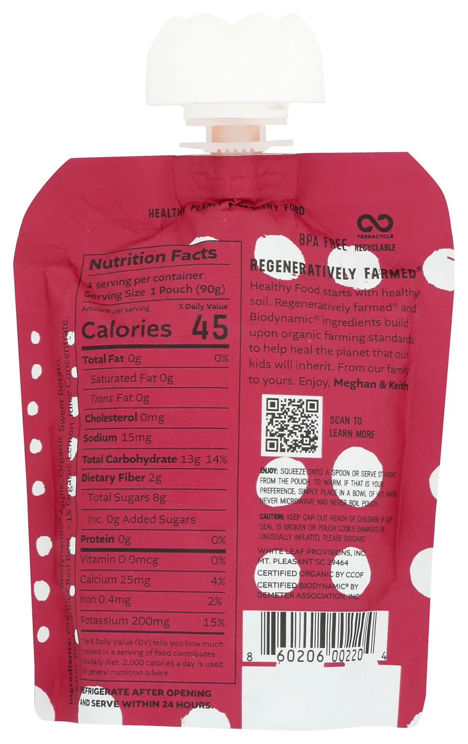 White Leaf Provisions Organic Apple Sweet Potato Beet Baby Food, 3.17 OZ