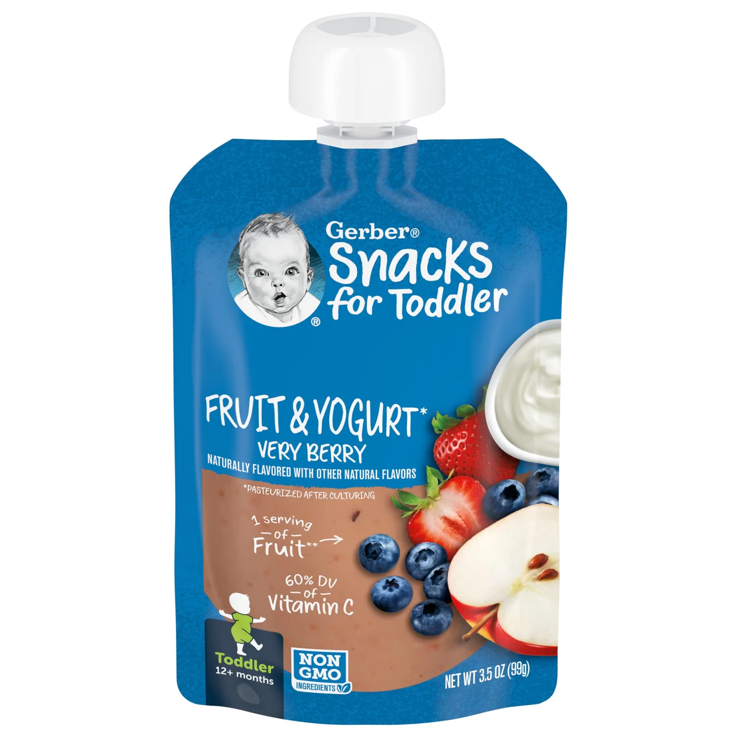 Gerber Baby Food Pouches, Toddler 12+ Months, Fruit & Yogurt Very Berry, 3.5 Ounce