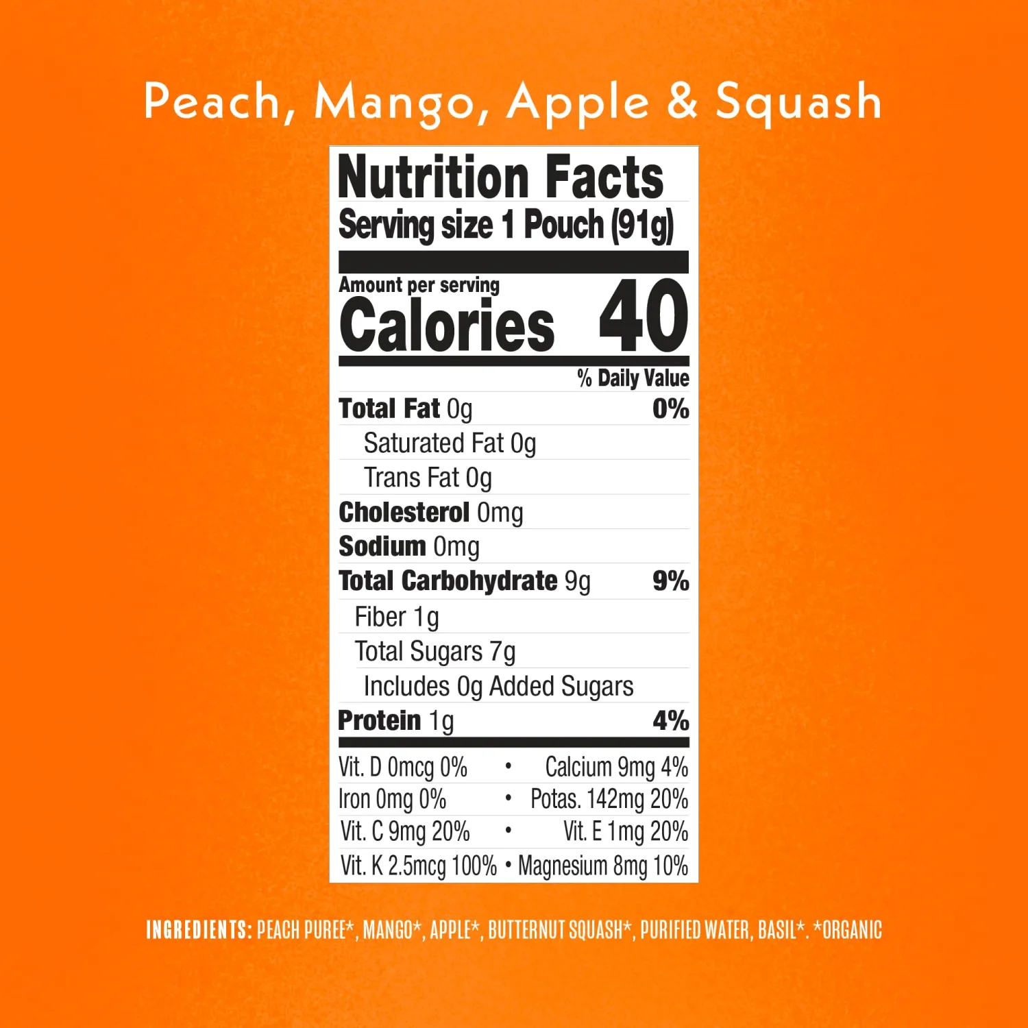Once Upon a Farm Organic Mango Apple Squash Basil Pouch, 3.2 OZ