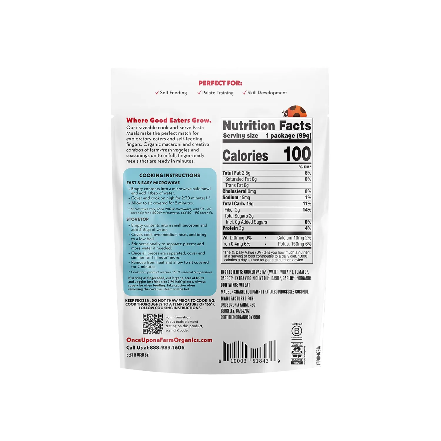 Once Upon a Farm Organic Pomodoro Plant-Rich Baby Meal, 3.5 OZ