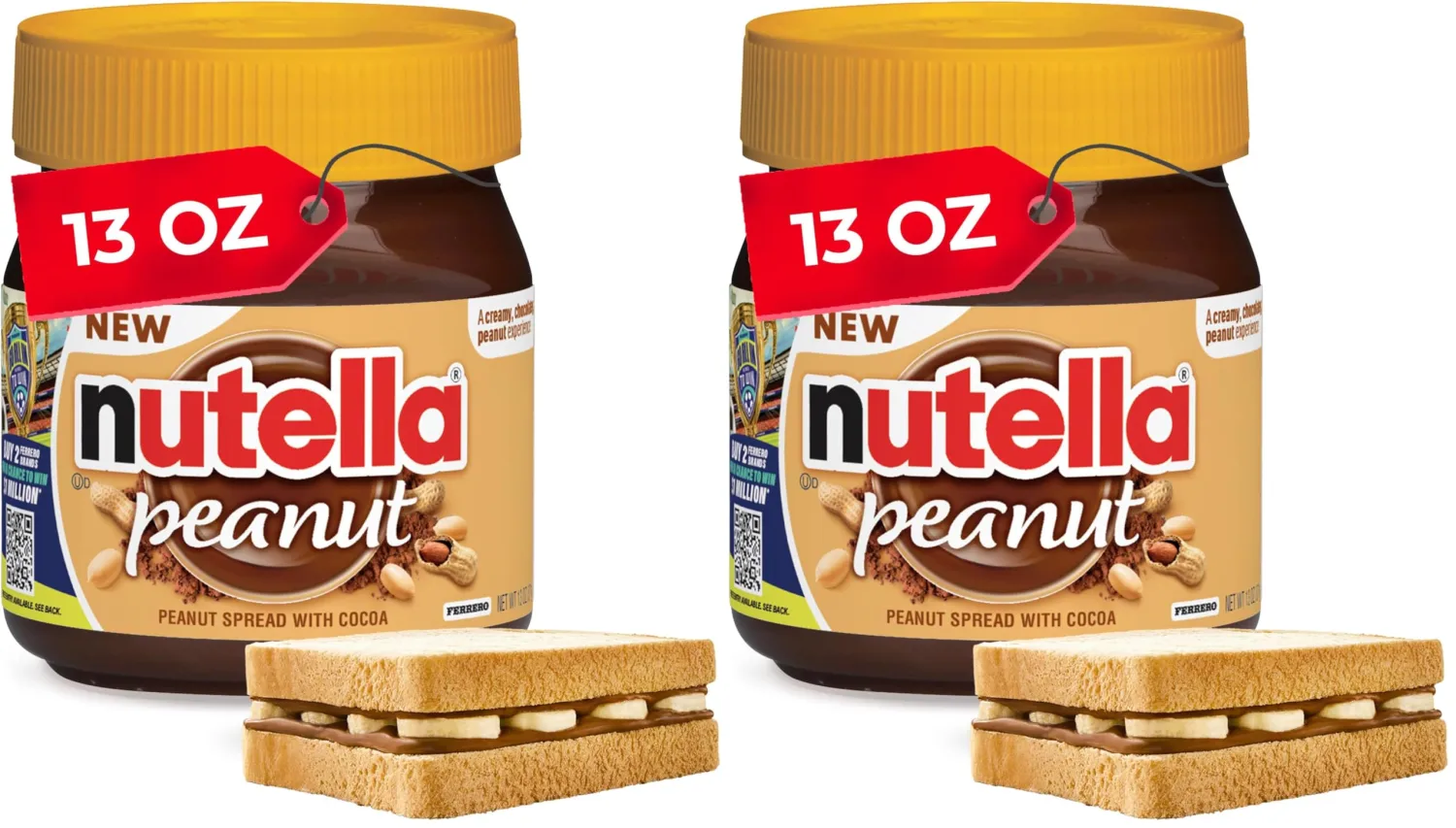 Nutella Peanut Spread With Cocoa, Smooth and Creamy, for Afternoon Snacking, Family Gifts, Unique Snacks, 13 oz (Pack of 2)