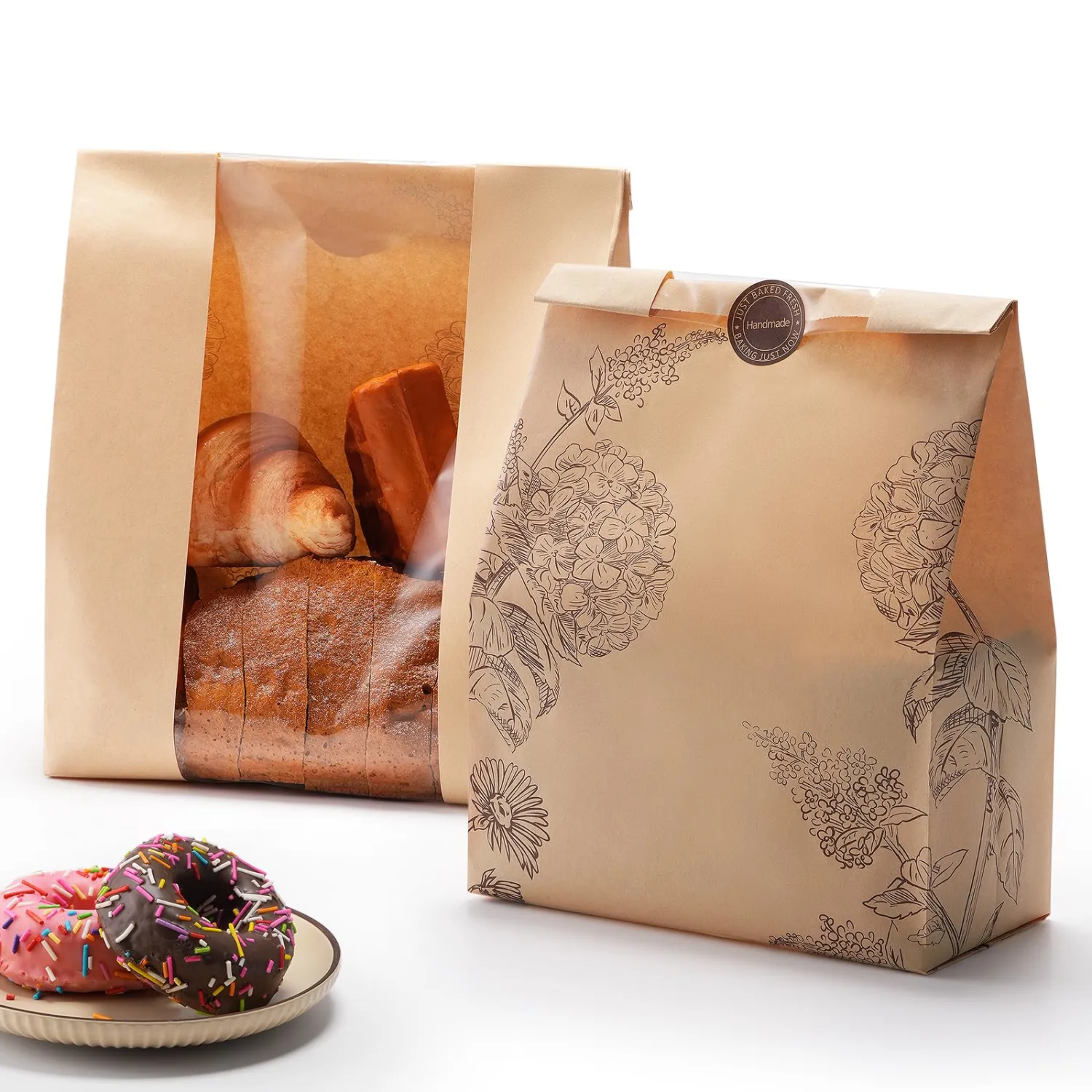 24 Pack Paper Bread Bags for Homemade Bread and Sourdough, 50% Thicker Large Kraft Loaf Bags with Clear Window for Bakery Packaging & Storage, Includes Sealing Stickers