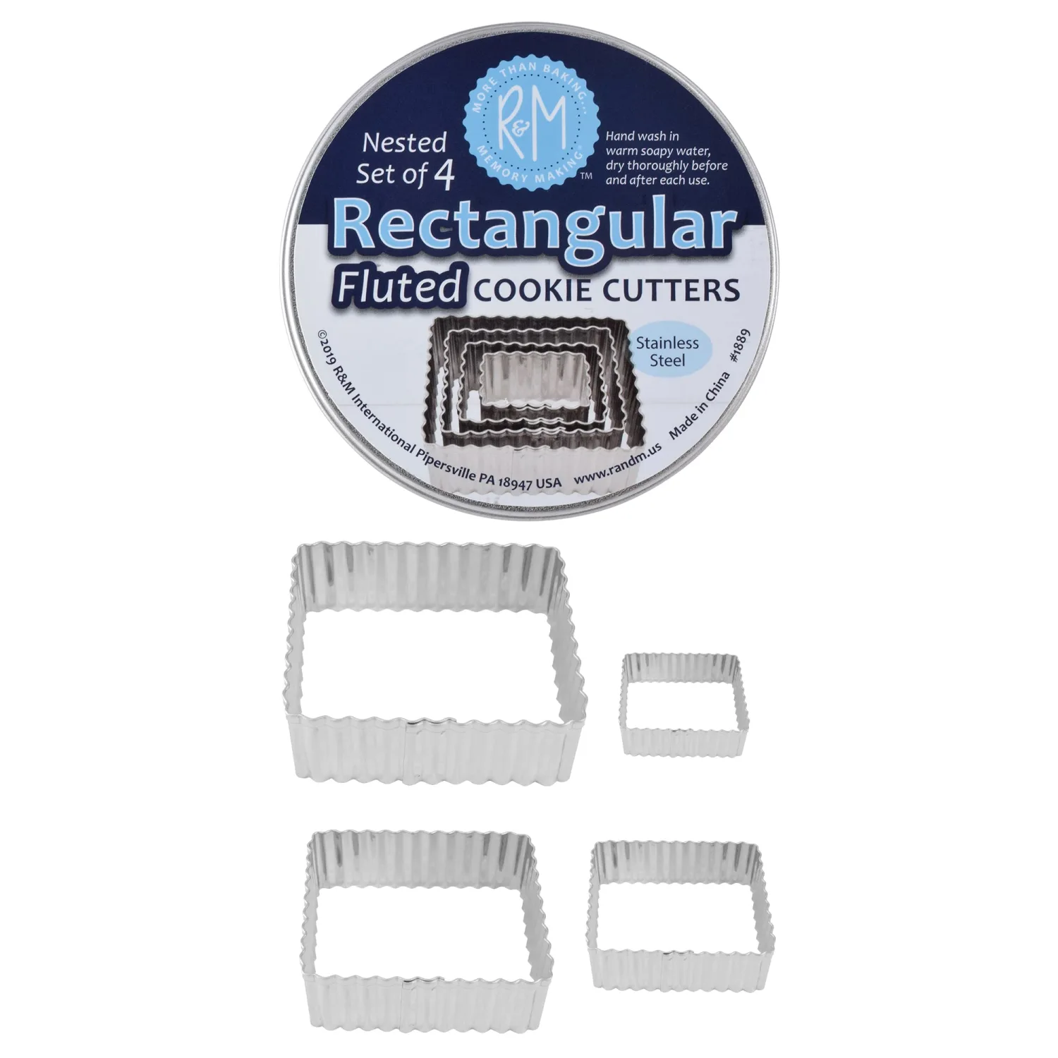 R&M International Fluted Rectangle Cookie and Biscuit Cutters, Tinplated Steel, Assorted Sizes, Set of 4