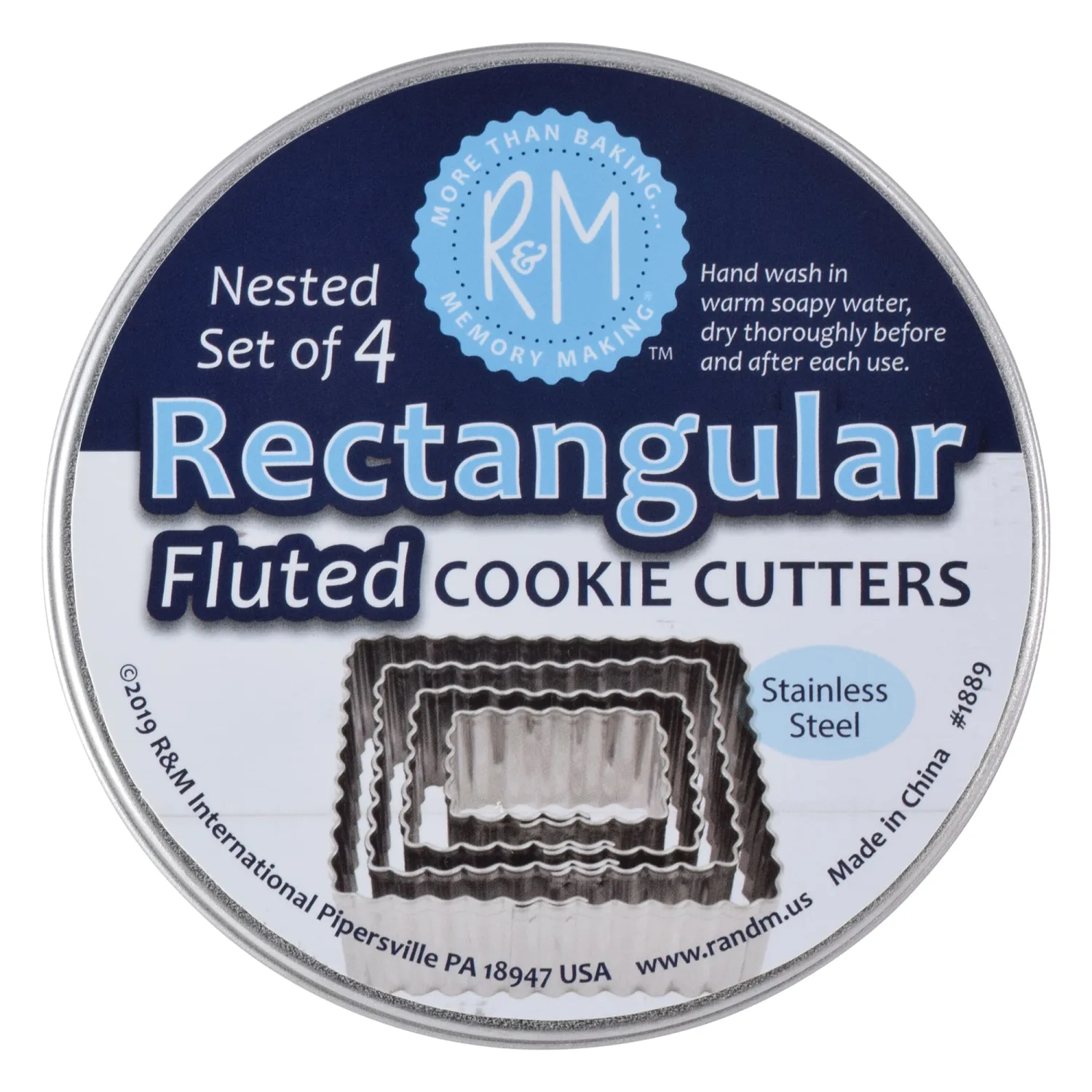R&M International Fluted Rectangle Cookie and Biscuit Cutters, Tinplated Steel, Assorted Sizes, Set of 4