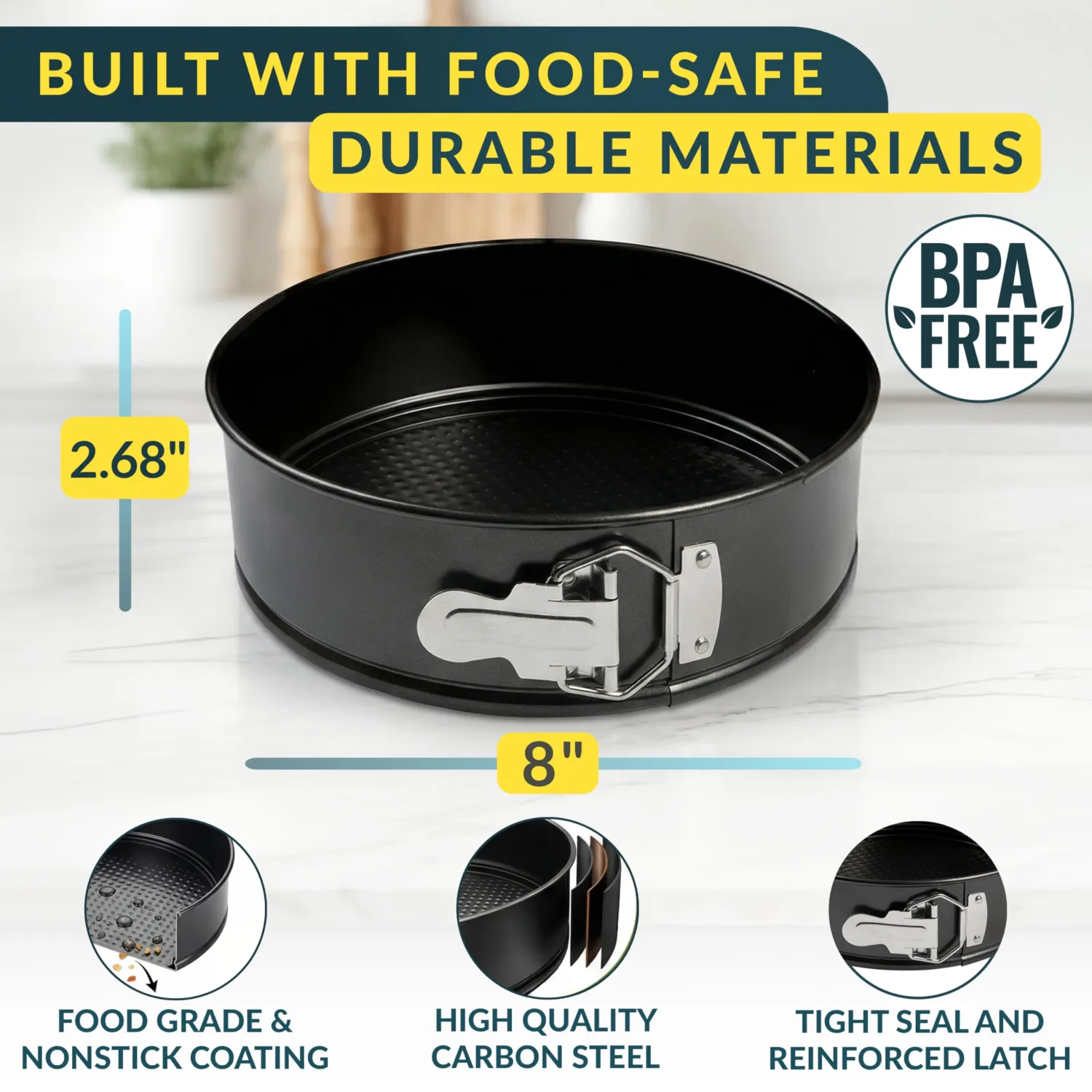 Cheesecake Pan 8 Inch Carbon Steel With Removable Bottom – Leakproof Design, Nonstick Coating Springform Pan – Durable Cake Mold With Secure Latch, Even Heat Cheese Cake Pans For Baking