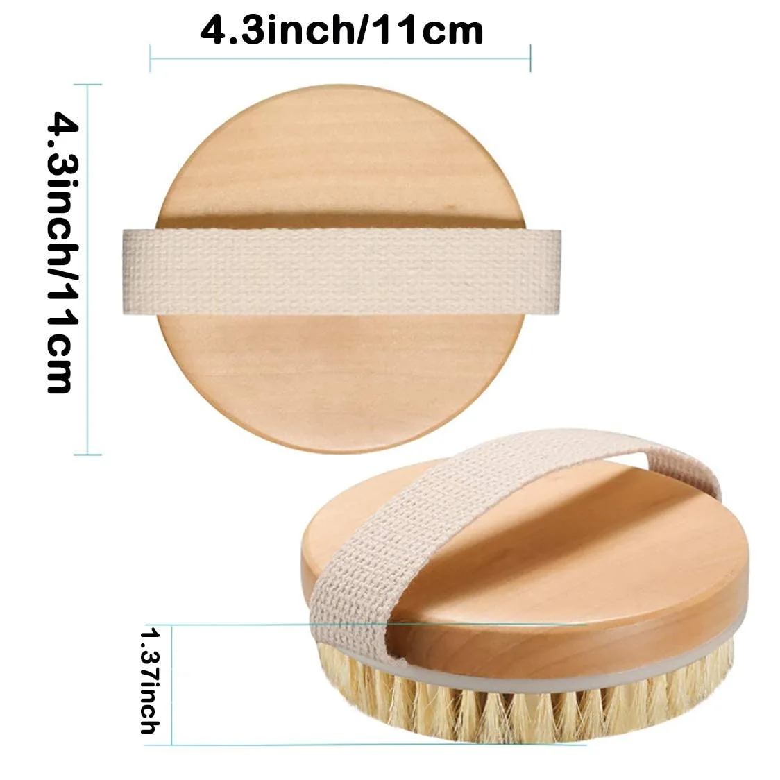 Dry Body Brush, Natural Bristle Bath Brush, Lymphatic Drainage, Exfoliate, Stimulate Blood Circulation, Remove Dead Skin Toxins and Cellulite