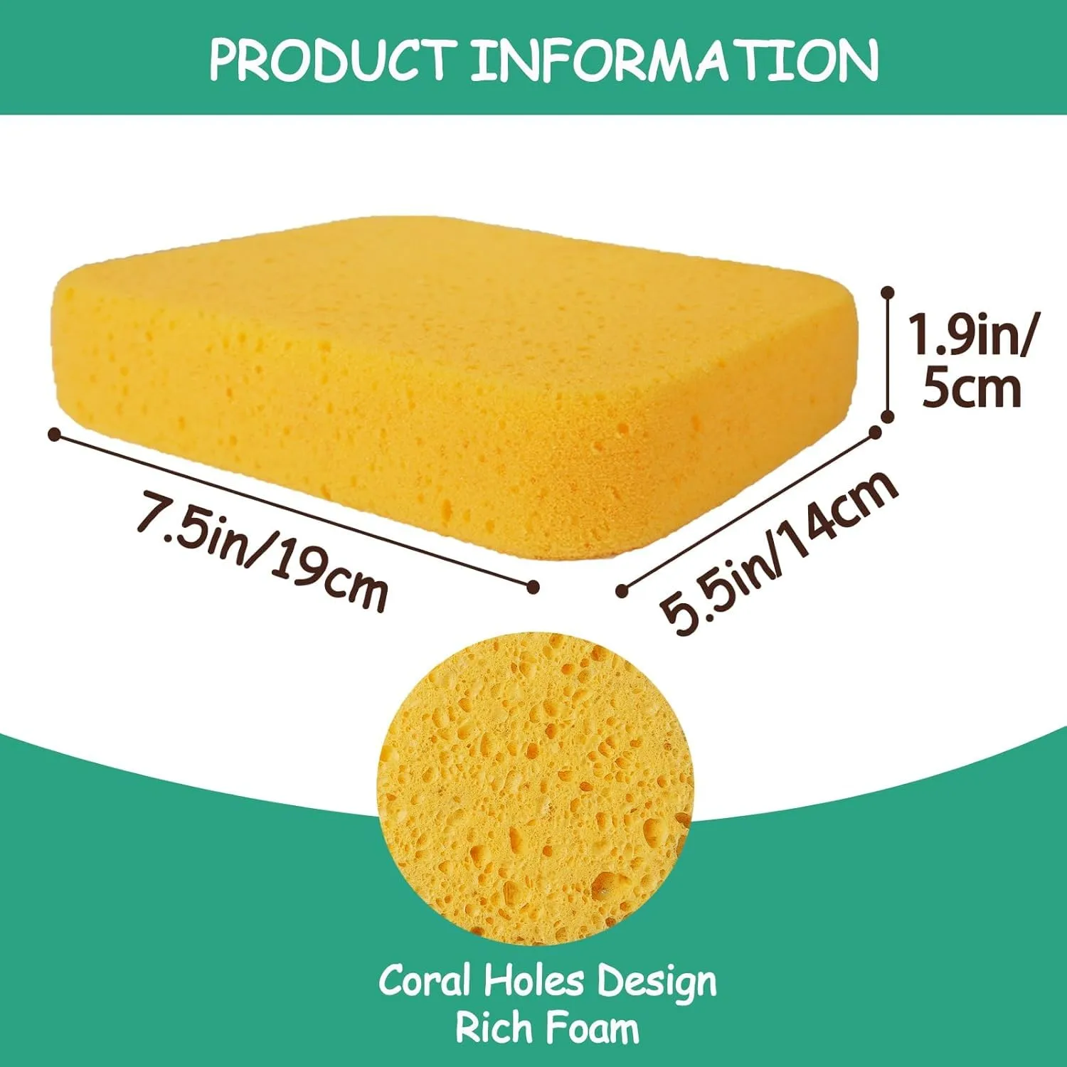 1 Pack Extra Large Cleaning Sponges (7.5" x 5.5" x 1.9") – Heavy Duty Grouting, Car Wash & Multi-Surface Sponge – Non-Scratch PU Foam for Tile, Dishes, Cars & Crafts Super Absorbent