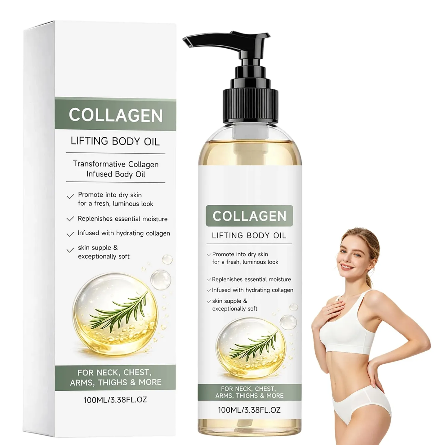 Hydrating Collagen Oil For Body & After Shower - Collagen Lifting Body Oil, Moisturizing Anti Aging Silk Body Oils for Women & Men, Helps Soften Appearance Of Crepey Skin(100ML*3.38floz)