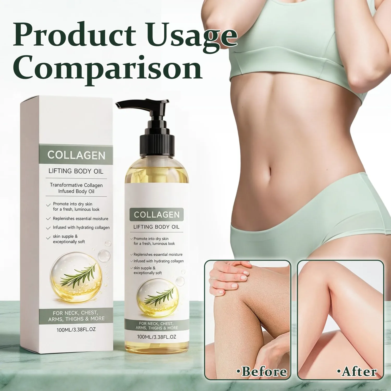 Hydrating Collagen Oil For Body & After Shower - Collagen Lifting Body Oil, Moisturizing Anti Aging Silk Body Oils for Women & Men, Helps Soften Appearance Of Crepey Skin(100ML*3.38floz)