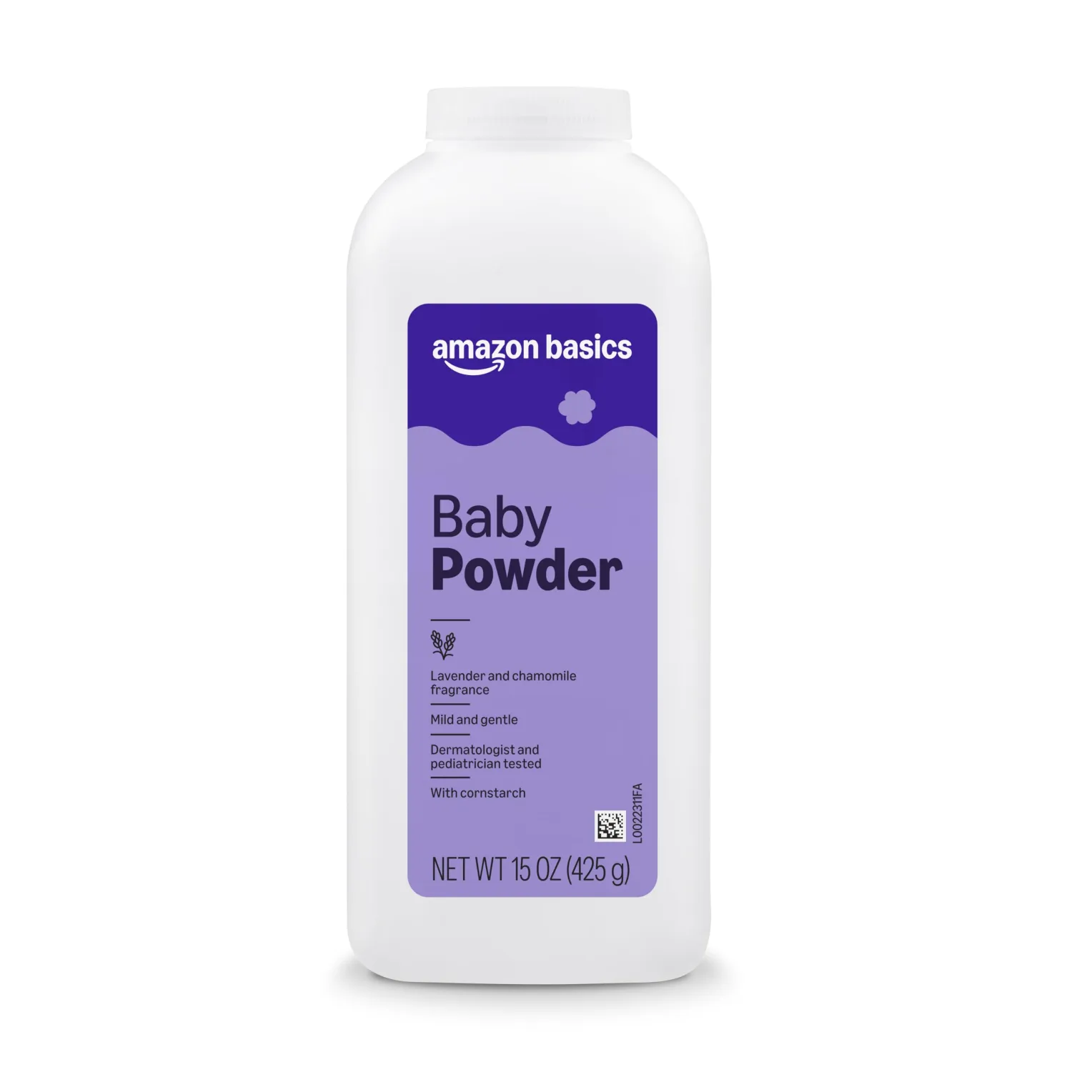 Amazon Basics Lavender and Chamomile Cornstarch Baby Powder, Hypoallergenic, 15 oz, 1 Pack