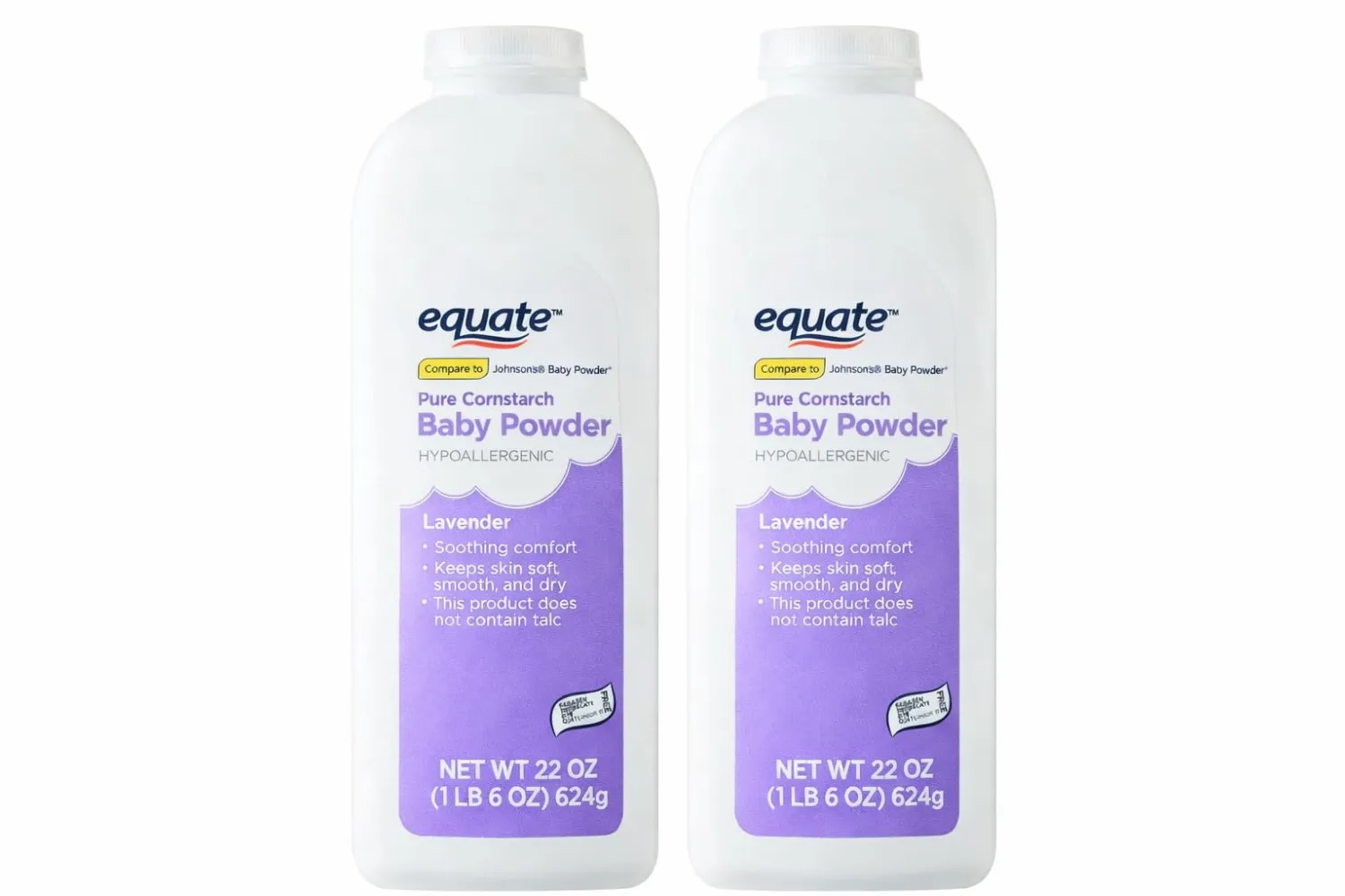 Equate Lavender Pure Cornstach Baby Powder. Hypoallergenic (22 Oz Pack of 2)