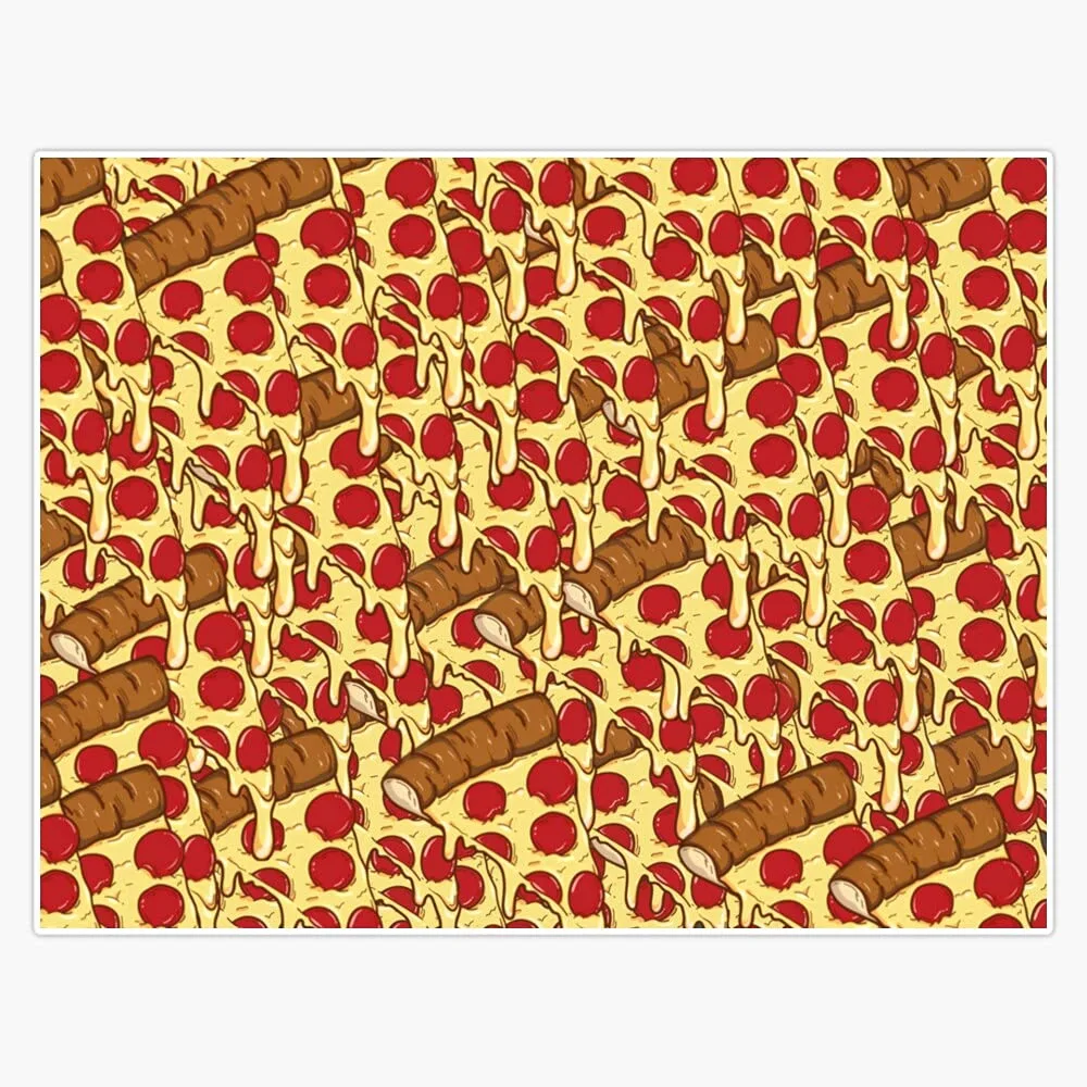 All-Over Cartoon Pizza Pepperoni Cheesy Breadsticks Pattern Funny Food Lover Gift Waterproof UV Resistant Durable 5 Inch 2 Pack Reusable Magnet