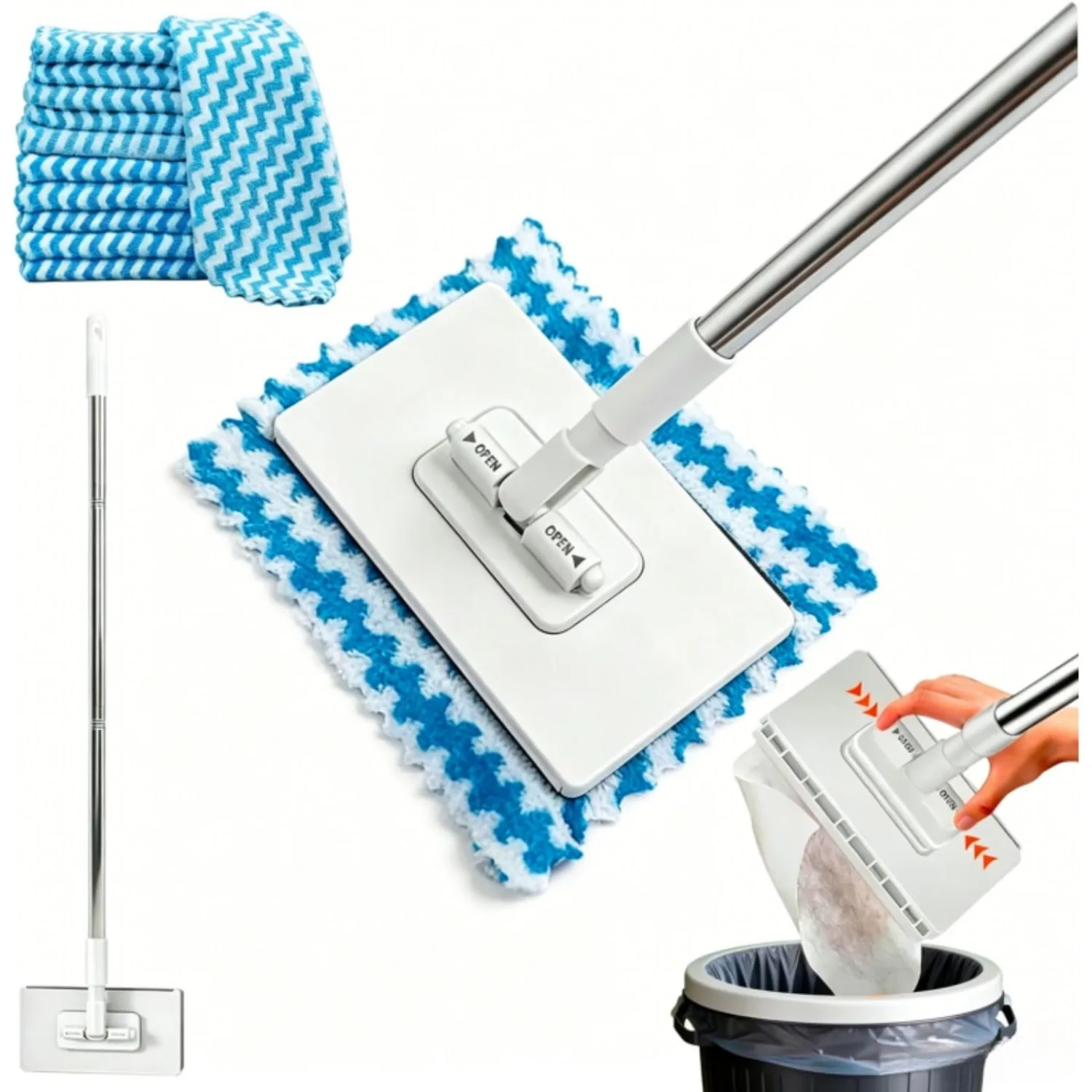 Mini Mop, 2026 Upgraded Disposable Dust Mop, Zero-Touch No-Wash Lazy Mop with One-Click Cloth Change, Works with face towels, wet/dry for tile, hardwood and corner cleaning,Includes 10 reusable cloths