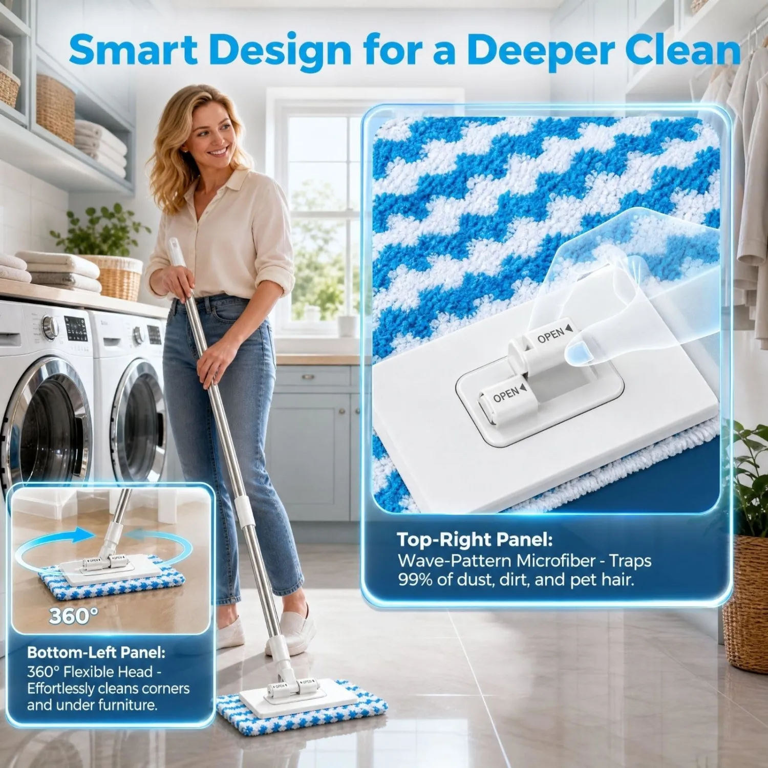 Mini Mop, 2026 Upgraded Disposable Dust Mop, Zero-Touch No-Wash Lazy Mop with One-Click Cloth Change, Works with face towels, wet/dry for tile, hardwood and corner cleaning,Includes 10 reusable cloths