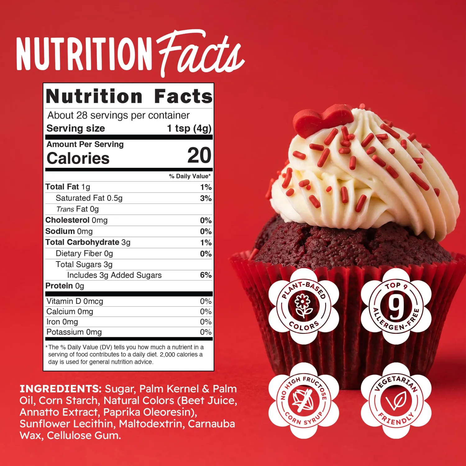 Snackathon Natural Sprinkles for Baking & Decorating, Dye-Free Red Sprinkles, 4 oz Jimmies in Resealable Bag - Naturally Colored, No Artificial Dyes, Gluten-free for Cakes, Cupcakes & Ice Cream