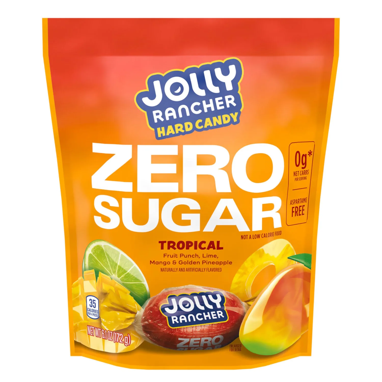 JOLLY RANCHER Zero Sugar Tropical Fruit Flavored Hard Candy Bag, 6.1 oz
