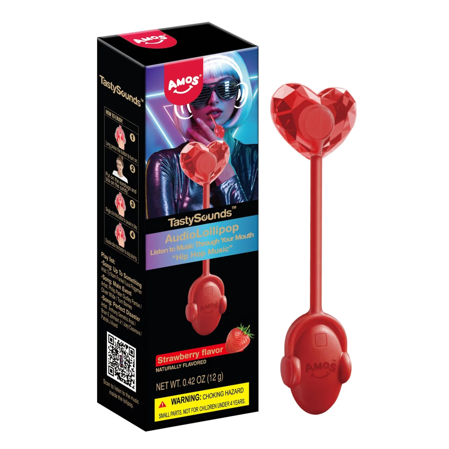 Amos Audio Music Lollipop Suckers, Sugar Free Singing Lollipop - PERFECT DISASTER, Natural Strawberry Flavor(Pack of 1)
