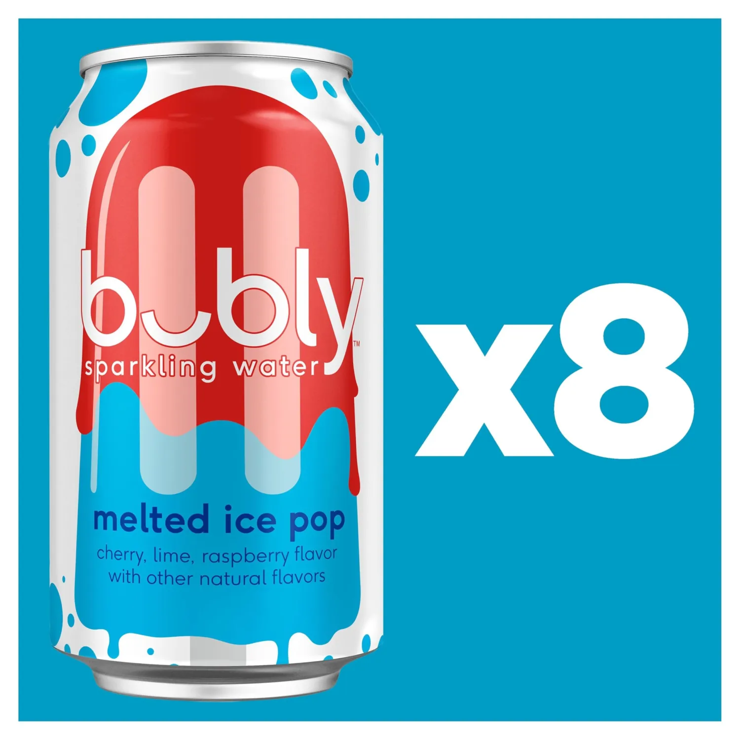 Bubly Sparkling Water, Melted Ice Pop, Zero Sugar & Zero Calories, 12 fl oz Cans (8 Pack), Seltzer Water