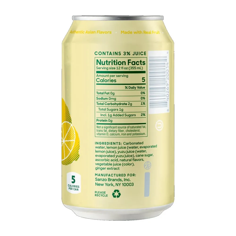 Sanzo, Sparkling Water Yuzu Single, 12 Fl Oz
