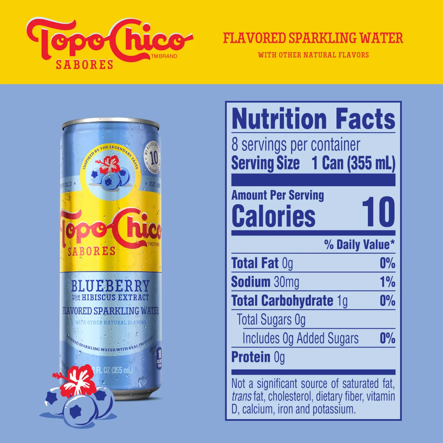 Topo Chico Sabores Blueberry with Hibiscus Extract 12oz Can (Pack of 2)