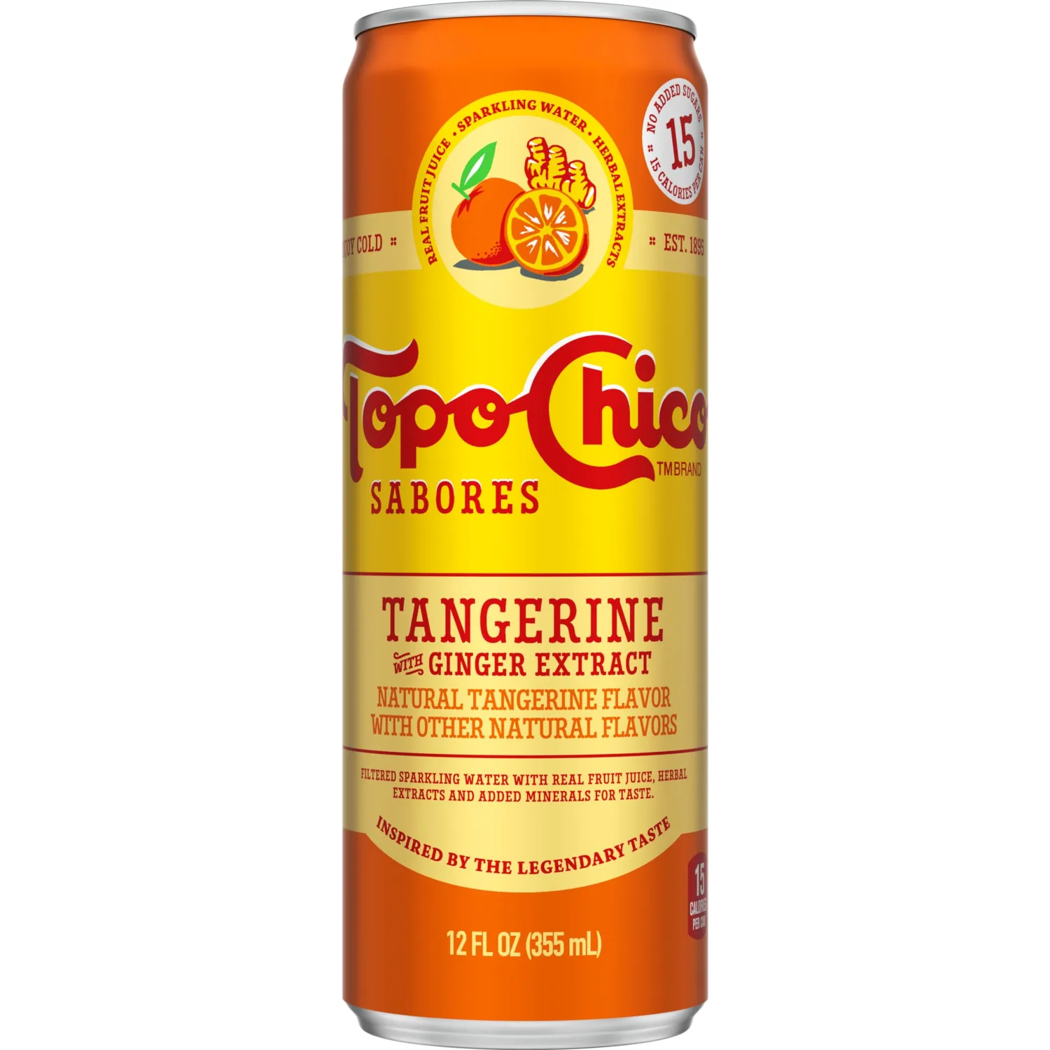 Topo Chico Sabores Tangerine with Ginger Extract 12oz Can (Pack of 2)