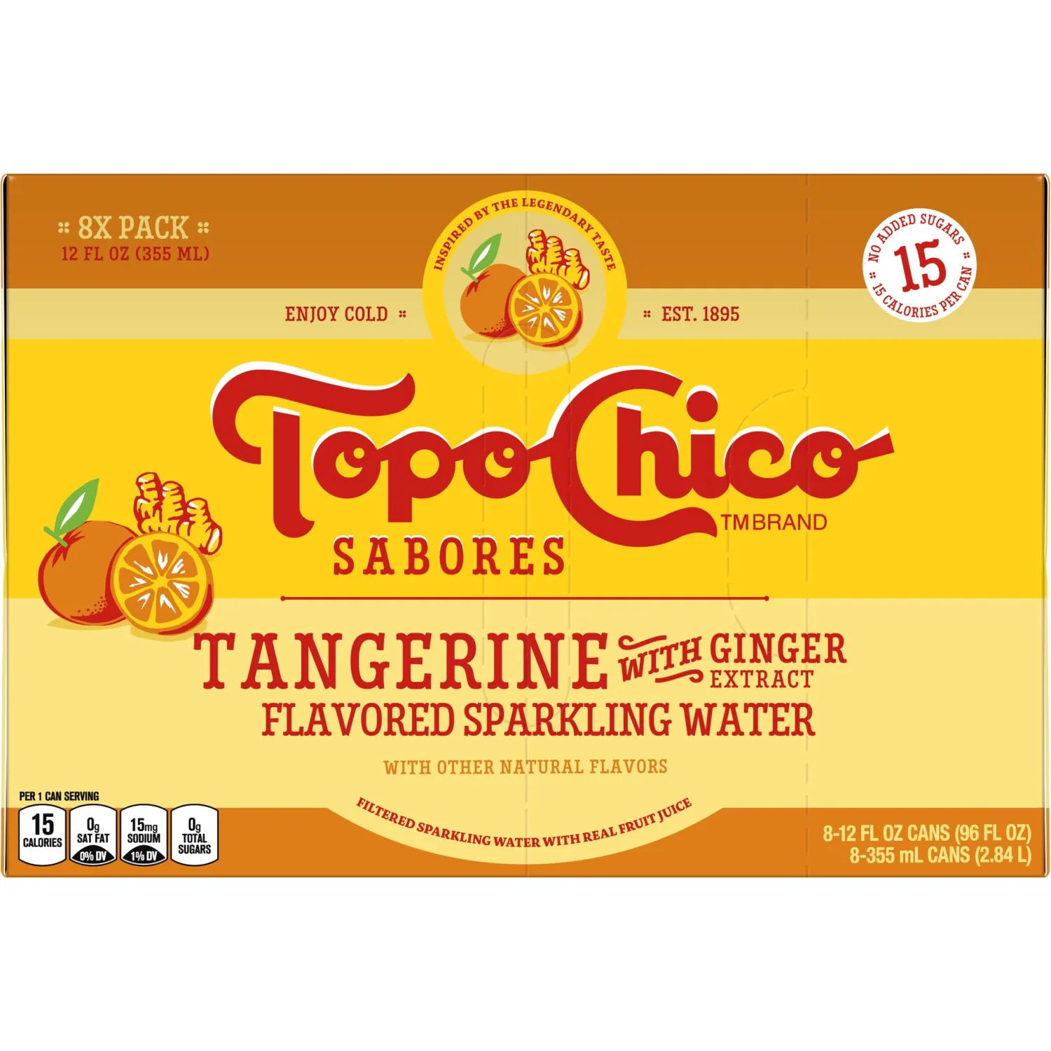 Topo Chico Sabores Tangerine with Ginger Extract 12oz Can (Pack of 2)