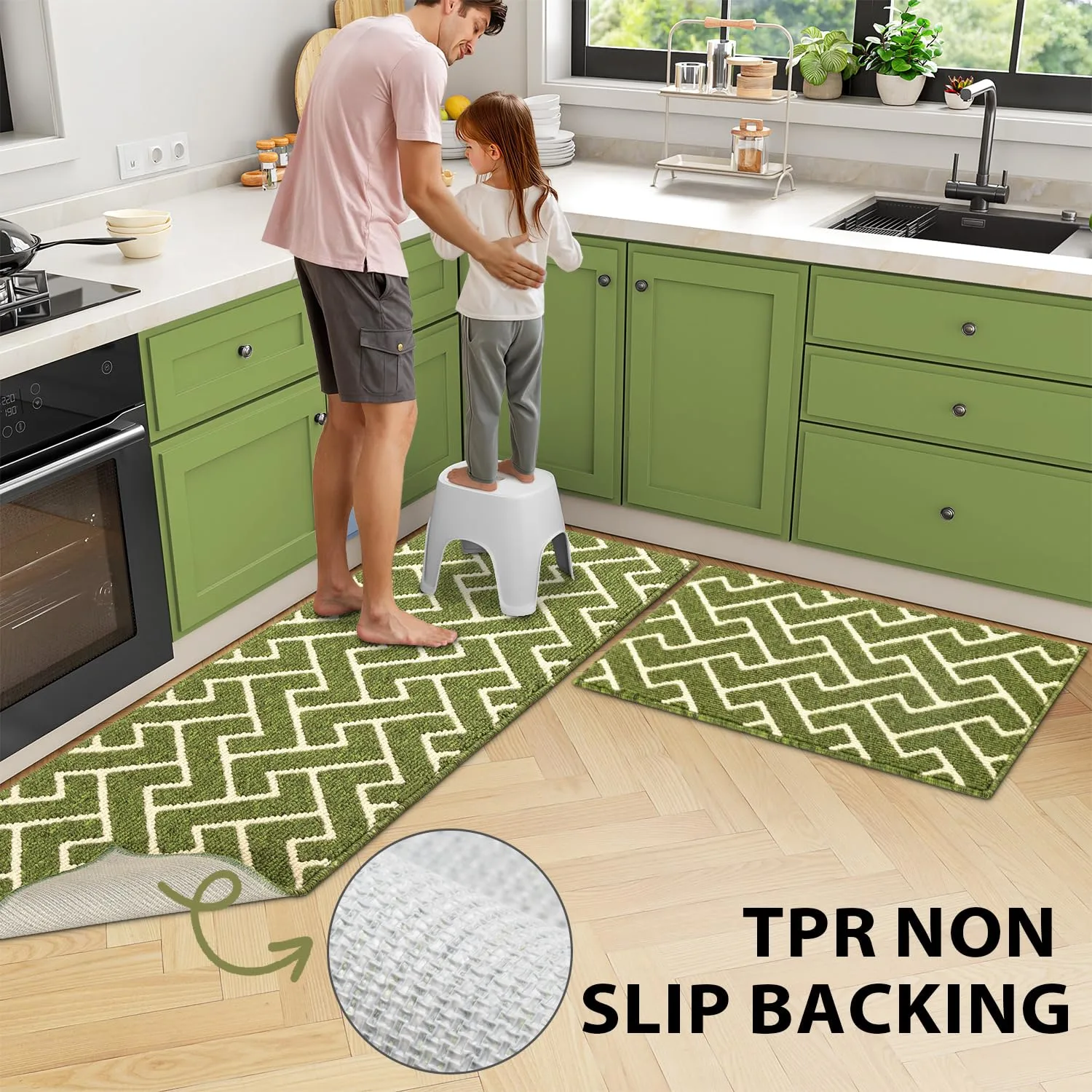 hicorfe Dirt Trapper Indoor Doormat,20"x59" Welcome Door mat,Non Slip Backing Washable Door Mats,Absorbent and Resistant Low-Profile Entrance Inside Floor Mat for Front Back Door,Entryway (Sage Green)