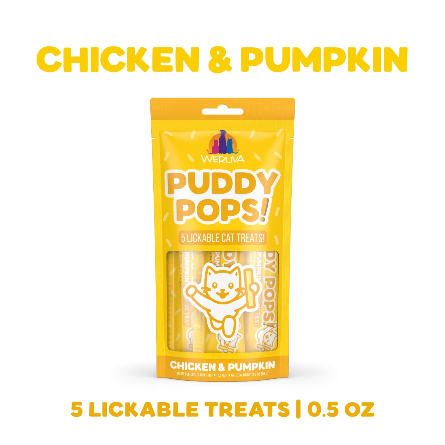 Weruva Puddy Pops, Chicken and Pumpkin Lickable Cat Treats, 0.5oz Tube, Pack of 5