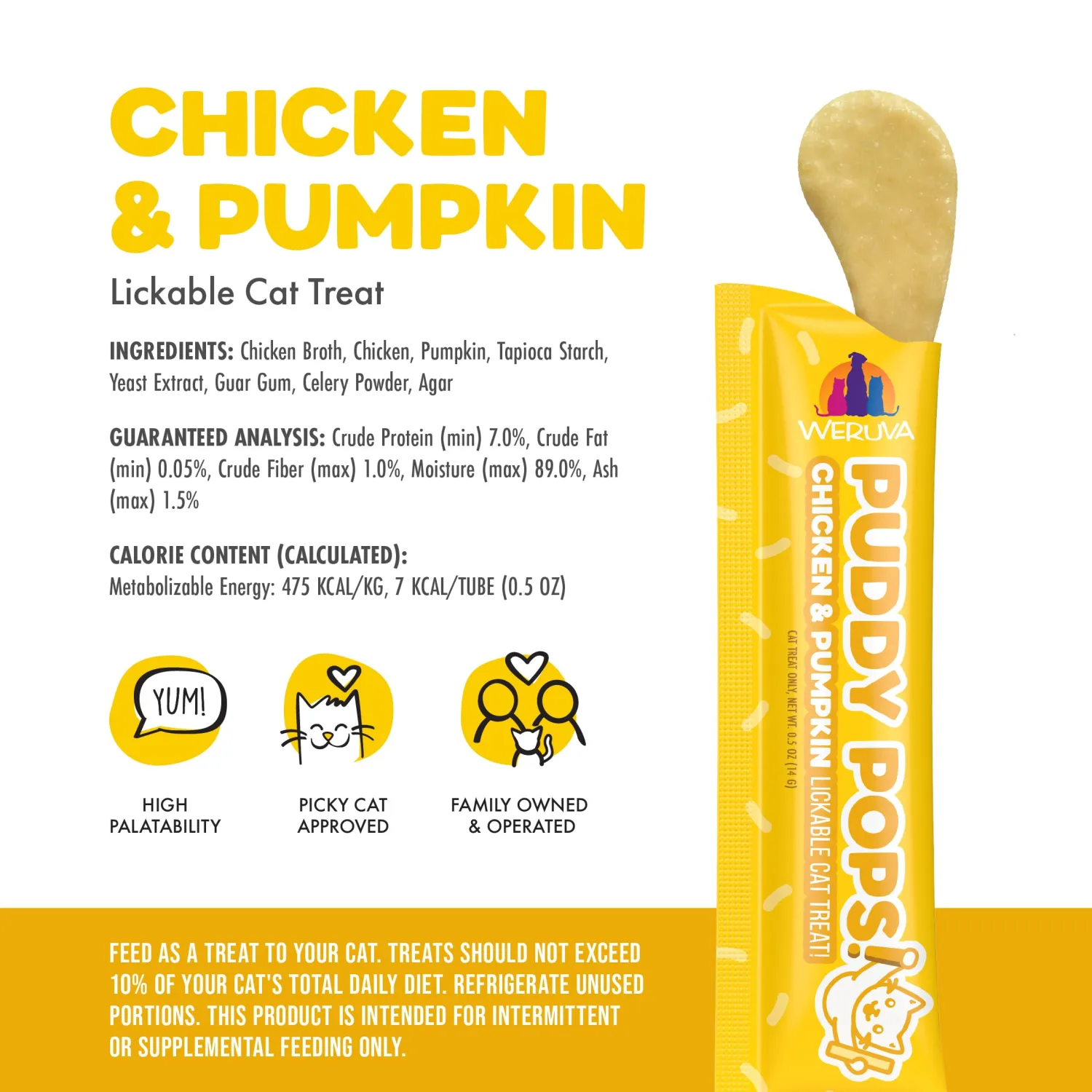 Weruva Puddy Pops, Chicken and Pumpkin Lickable Cat Treats, 0.5oz Tube, Pack of 5